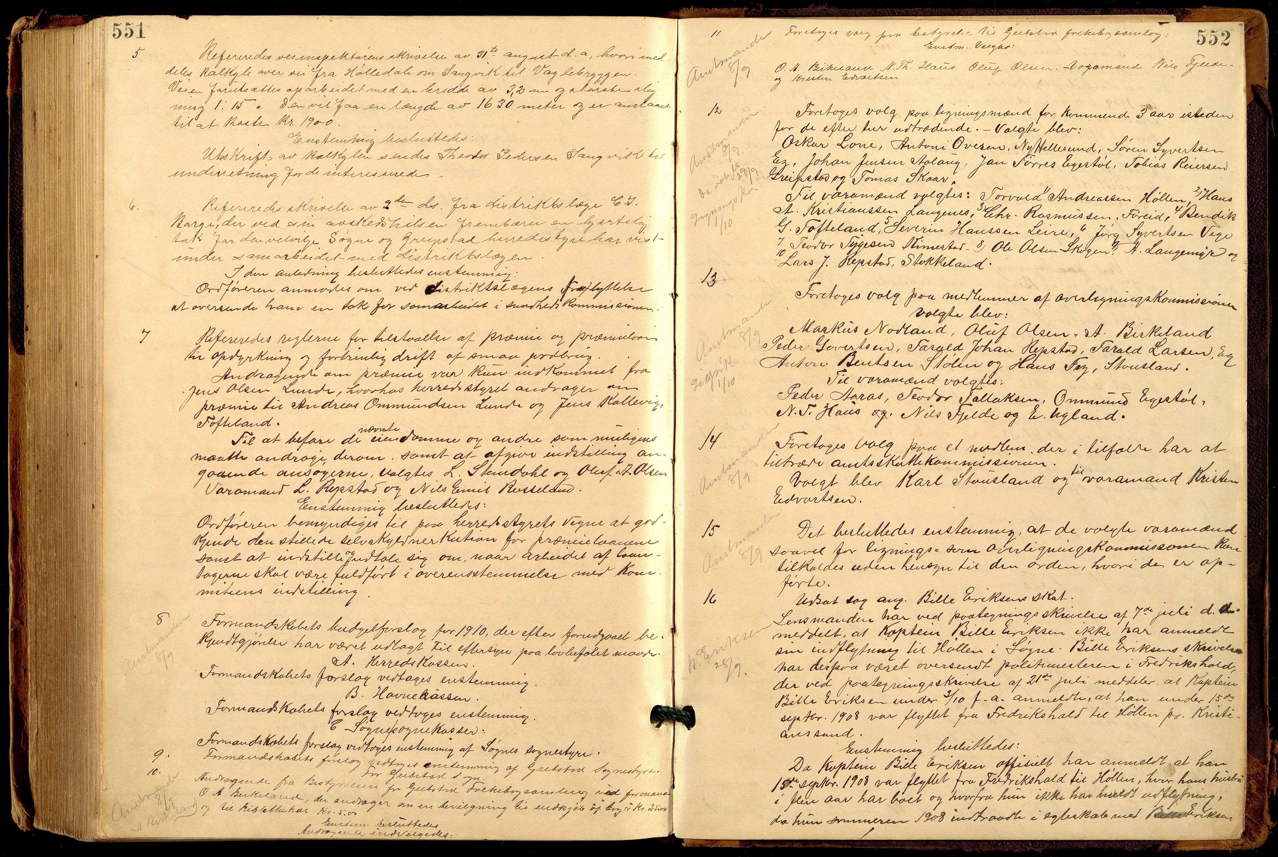 Søgne og Greipstad kommune - Formannskapet, ARKSOR/1018SG120/A/L0006: Møtebok (d), 1901-1909, p. 551-552
