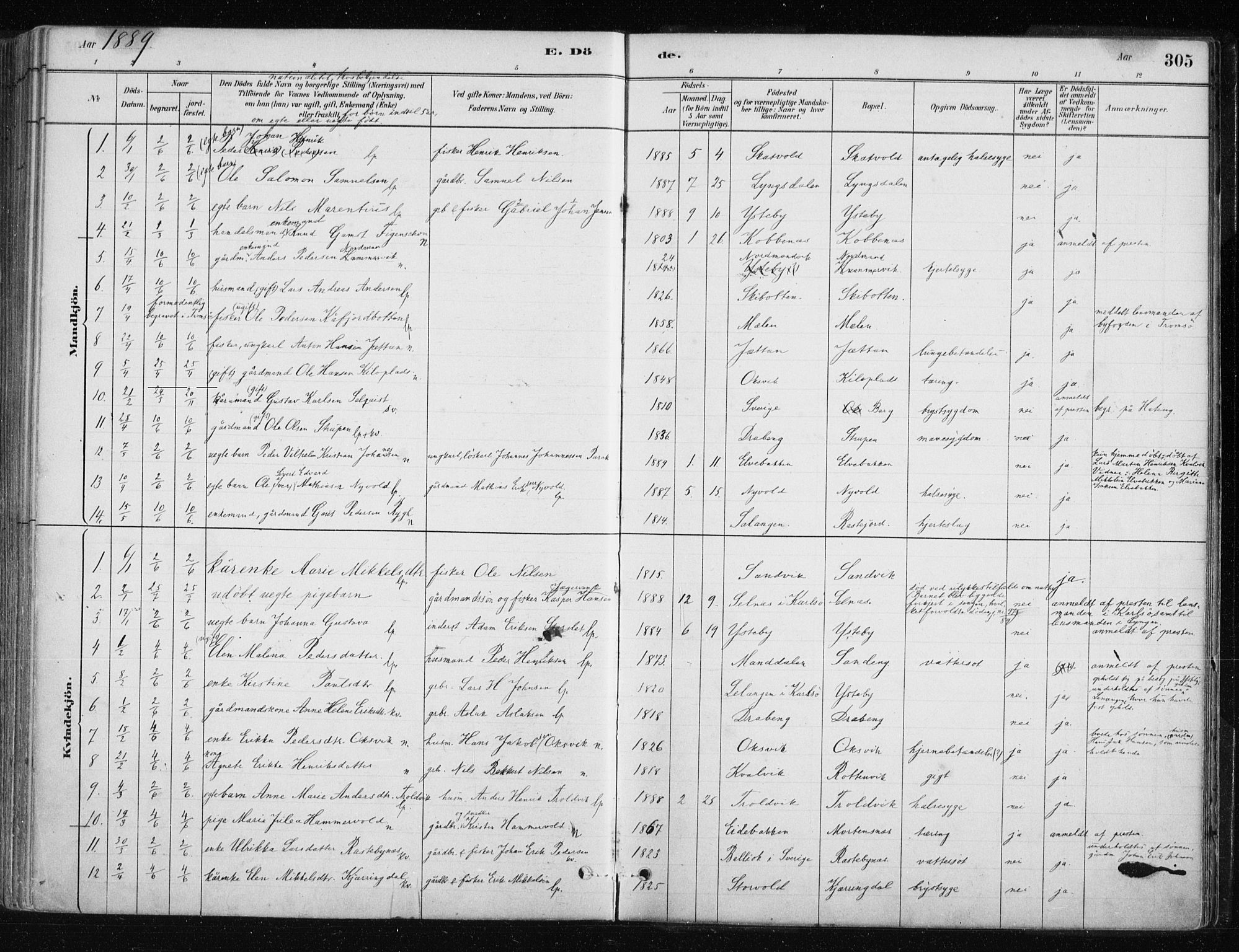 Lyngen sokneprestembete, AV/SATØ-S-1289/H/He/Hea/L0007kirke: Parish register (official) no. 7, 1879-1890, p. 305