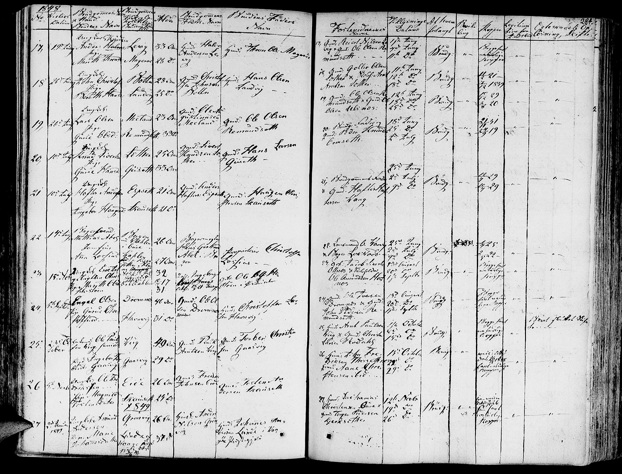 Ministerialprotokoller, klokkerbøker og fødselsregistre - Møre og Romsdal, AV/SAT-A-1454/578/L0904: Parish register (official) no. 578A03, 1836-1858, p. 284