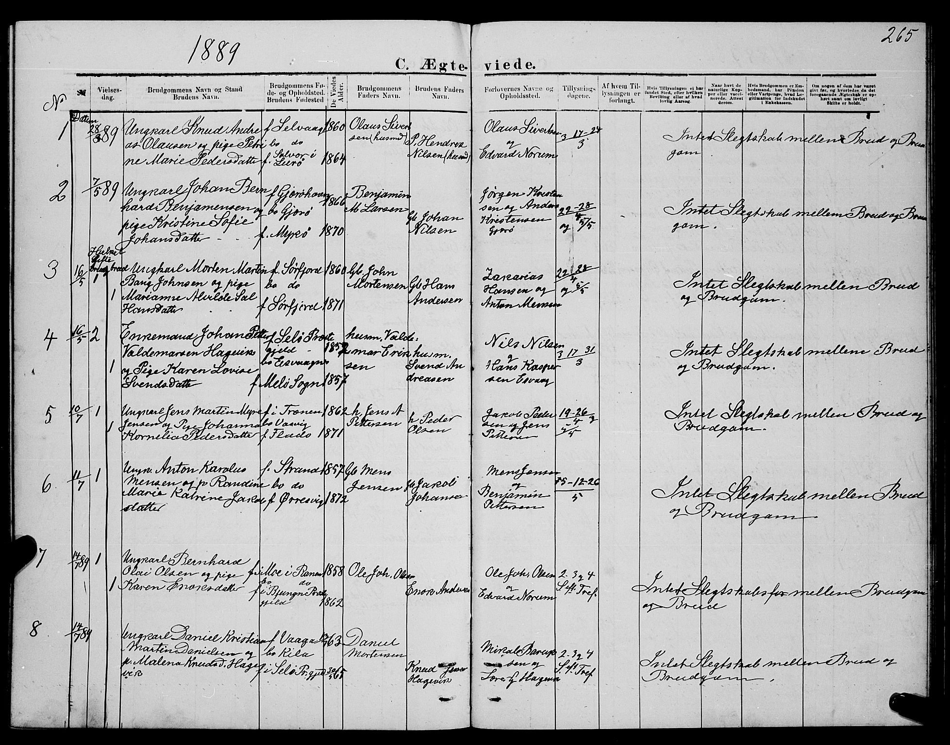 Ministerialprotokoller, klokkerbøker og fødselsregistre - Nordland, AV/SAT-A-1459/841/L0620: Parish register (copy) no. 841C04, 1877-1896, p. 265