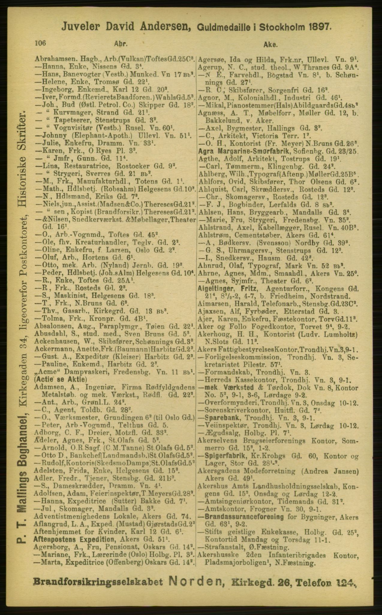 Kristiania/Oslo adressebok, PUBL/-, 1898, p. 106