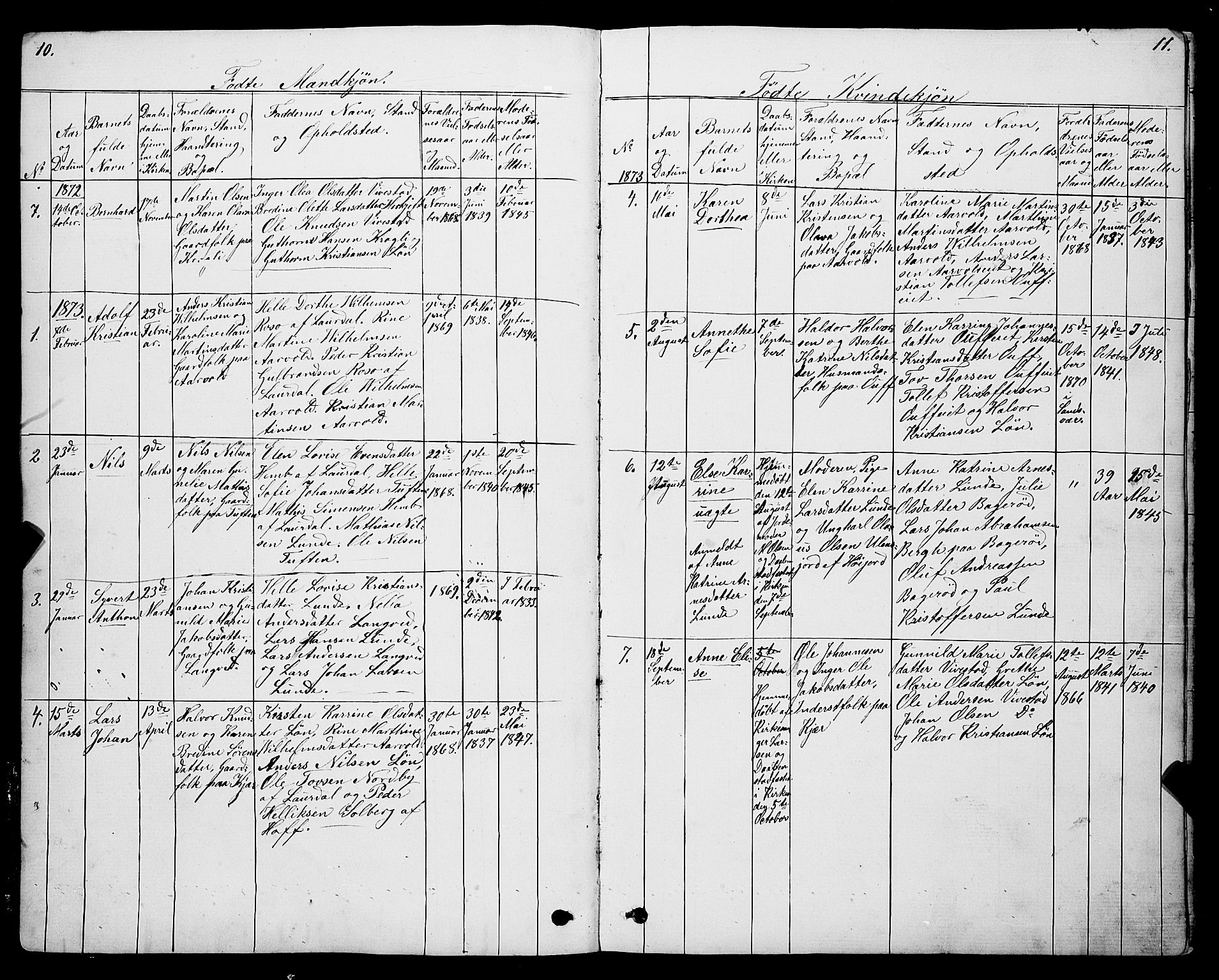 Ramnes kirkebøker, AV/SAKO-A-314/G/Gc/L0001: Parish register (copy) no. III 1, 1869-1903, p. 10-11