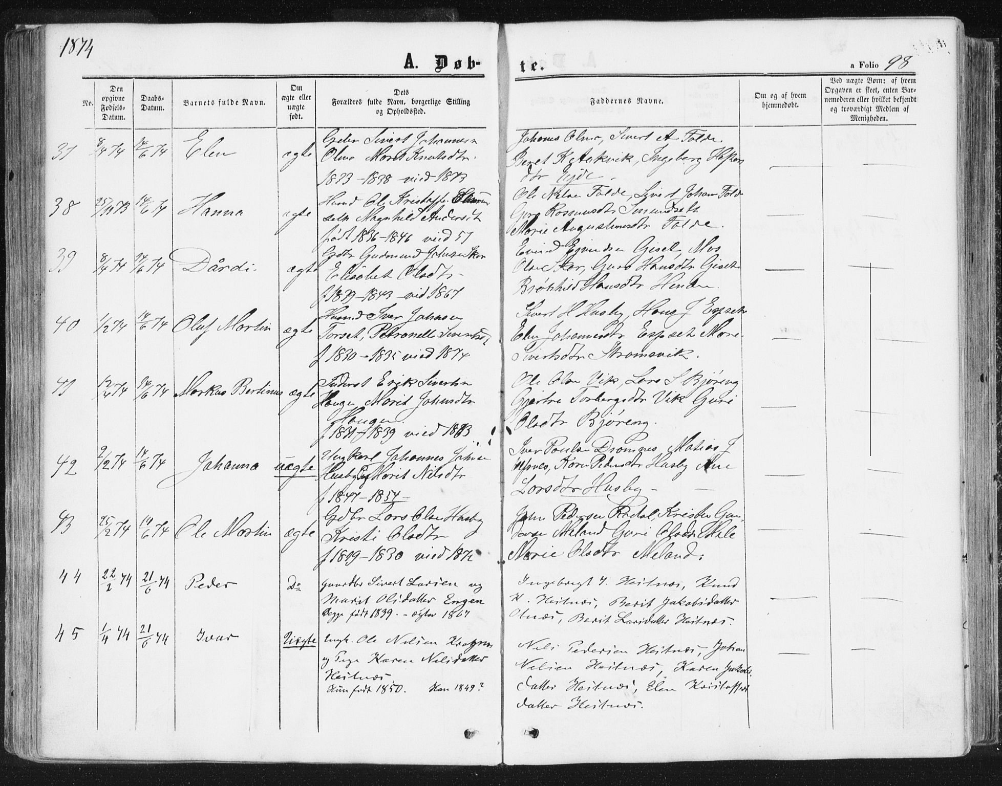 Ministerialprotokoller, klokkerbøker og fødselsregistre - Møre og Romsdal, AV/SAT-A-1454/578/L0905: Parish register (official) no. 578A04, 1859-1877, p. 98