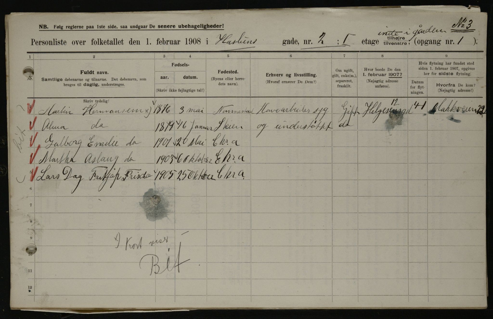 OBA, Municipal Census 1908 for Kristiania, 1908, p. 24095