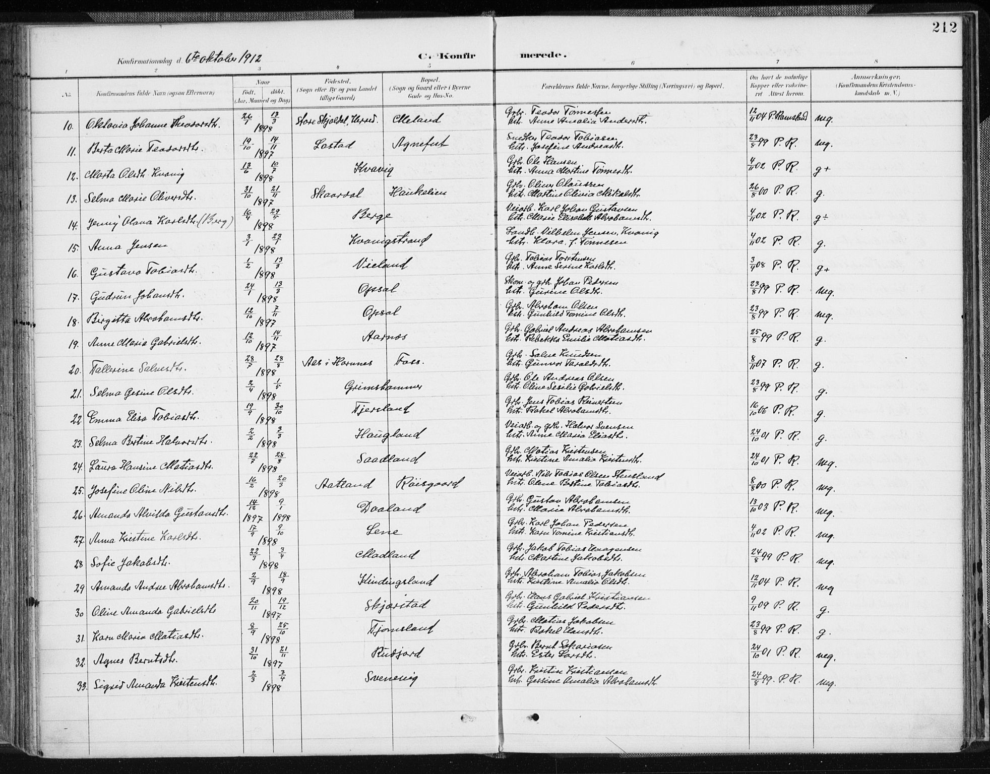 Lyngdal sokneprestkontor, AV/SAK-1111-0029/F/Fa/Fac/L0012: Parish register (official) no. A 12, 1894-1918, p. 212