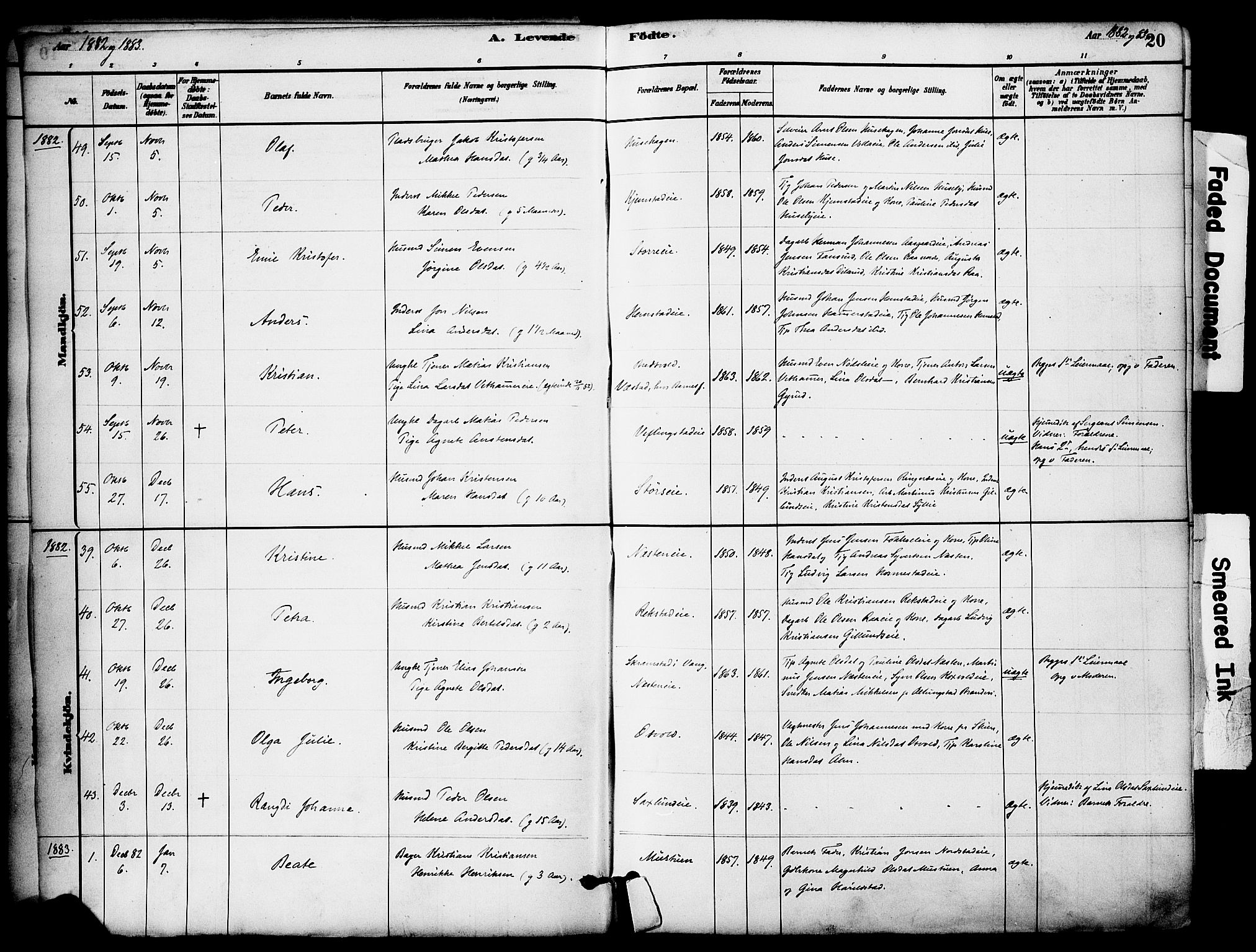 Stange prestekontor, AV/SAH-PREST-002/K/L0017: Parish register (official) no. 17, 1880-1893, p. 20