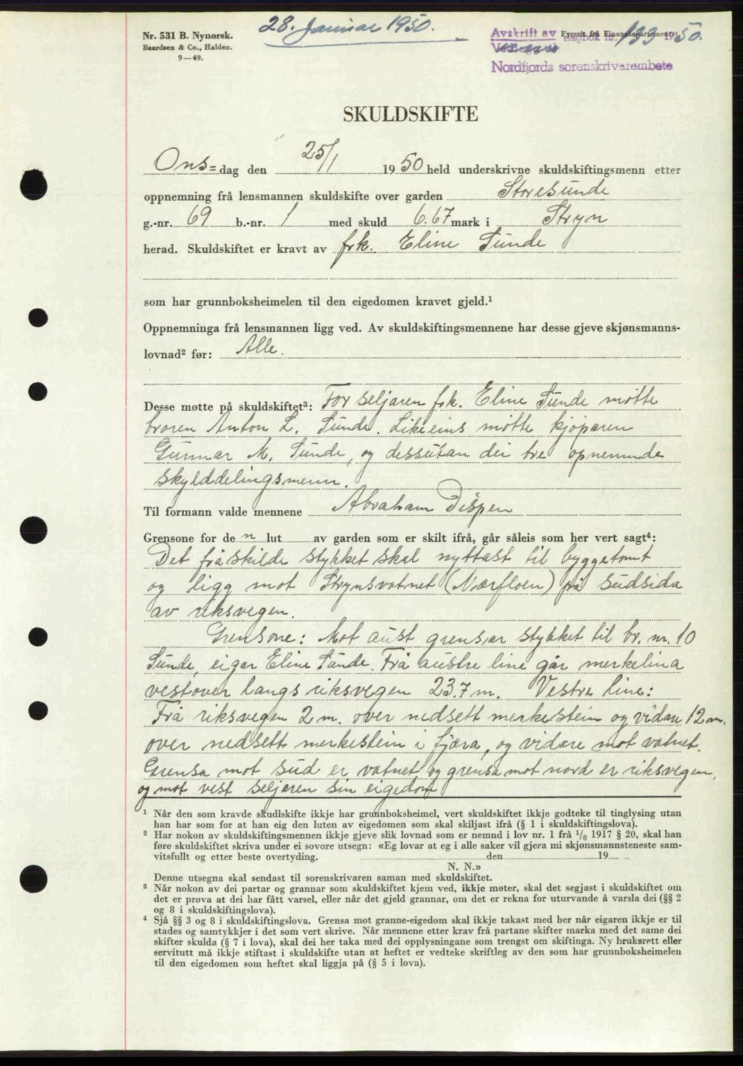 Nordfjord sorenskriveri, SAB/A-2801/02/02b/02bj/L0016a: Mortgage book no. A16 I, 1949-1950, Diary no: : 133/1950