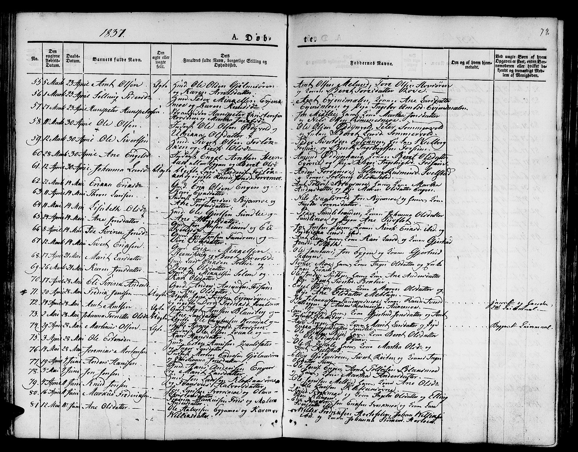 Ministerialprotokoller, klokkerbøker og fødselsregistre - Sør-Trøndelag, AV/SAT-A-1456/668/L0804: Parish register (official) no. 668A04, 1826-1839, p. 78