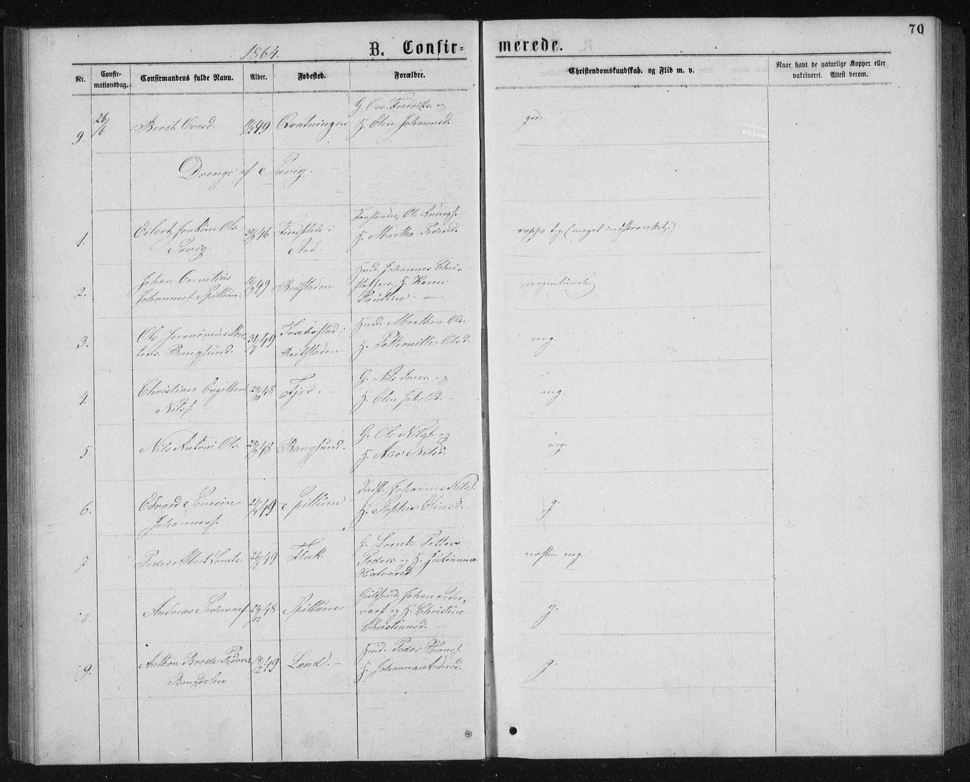 Ministerialprotokoller, klokkerbøker og fødselsregistre - Nord-Trøndelag, AV/SAT-A-1458/768/L0567: Parish register (official) no. 768A02, 1837-1865, p. 70