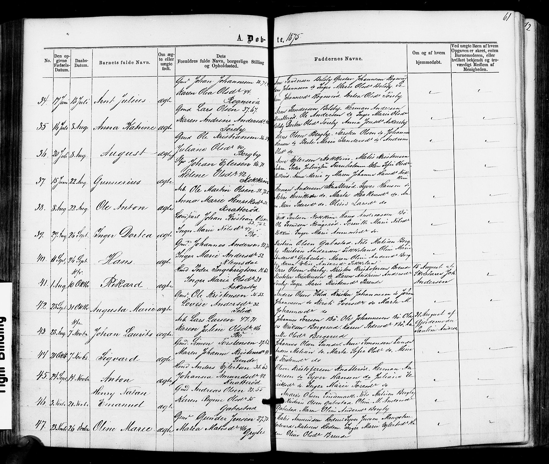 Varteig prestekontor Kirkebøker, SAO/A-10447a/F/Fa/L0001: Parish register (official) no. 1, 1861-1877, p. 61