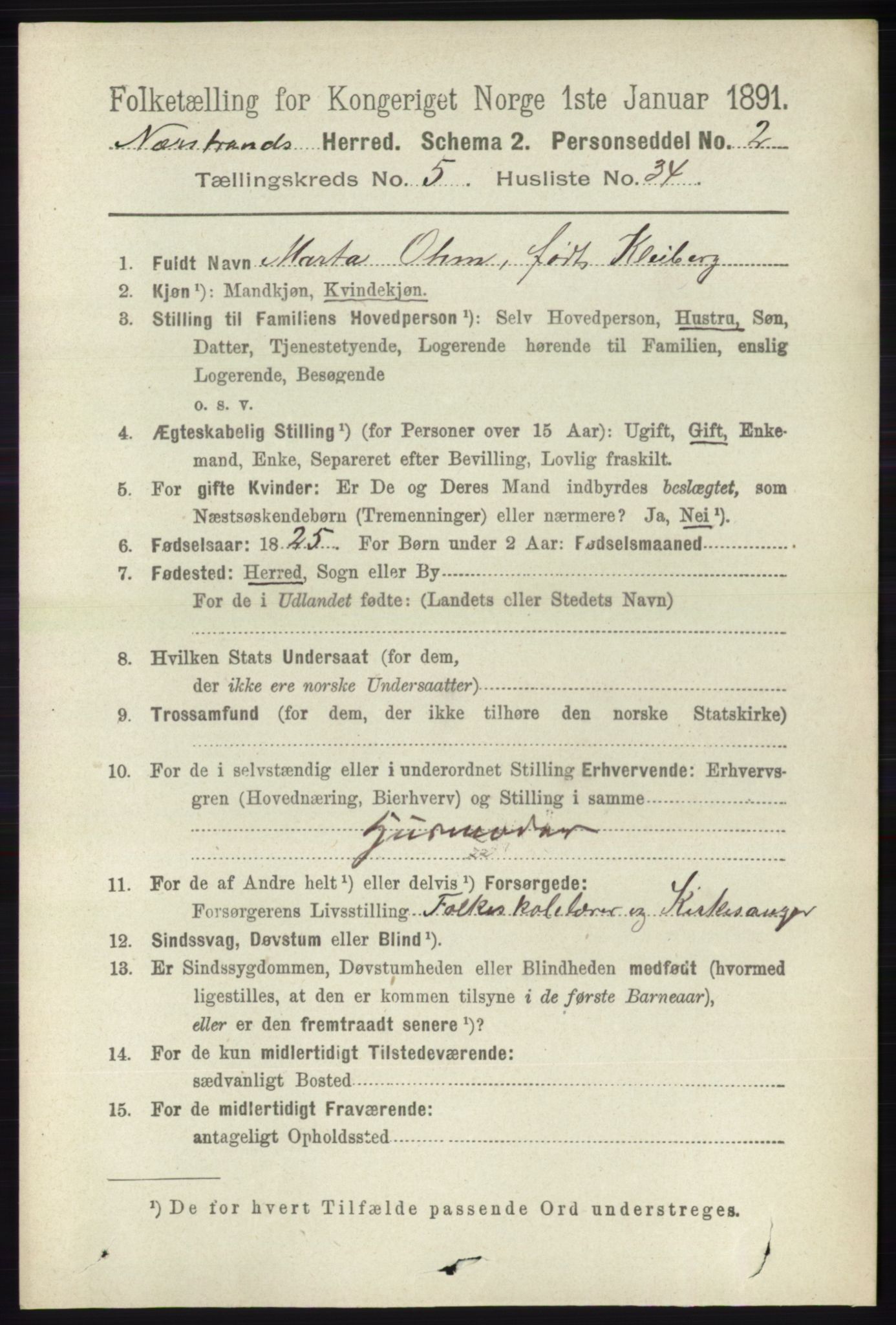 RA, 1891 census for 1139 Nedstrand, 1891, p. 993