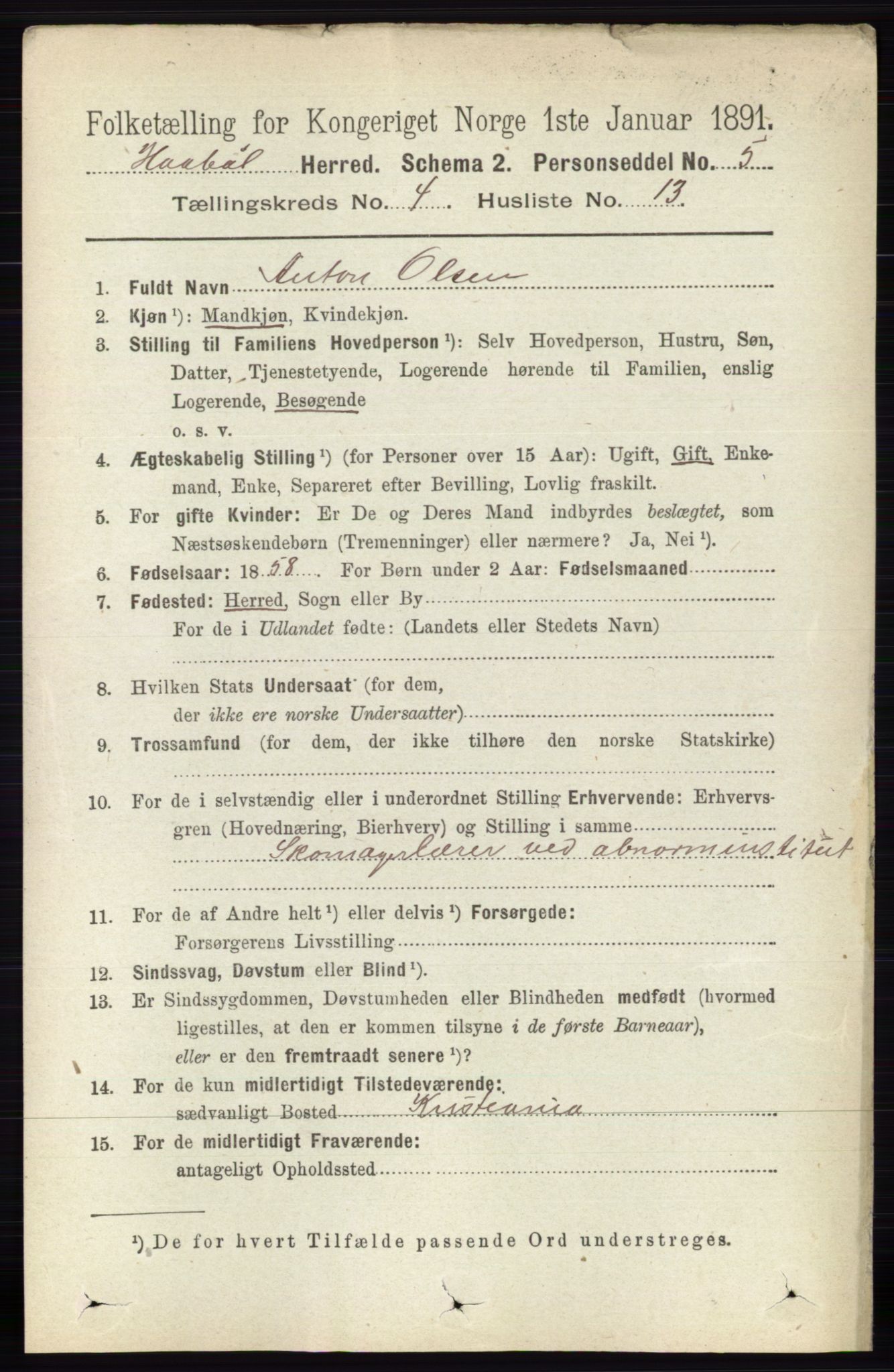 RA, 1891 census for 0138 Hobøl, 1891, p. 2491