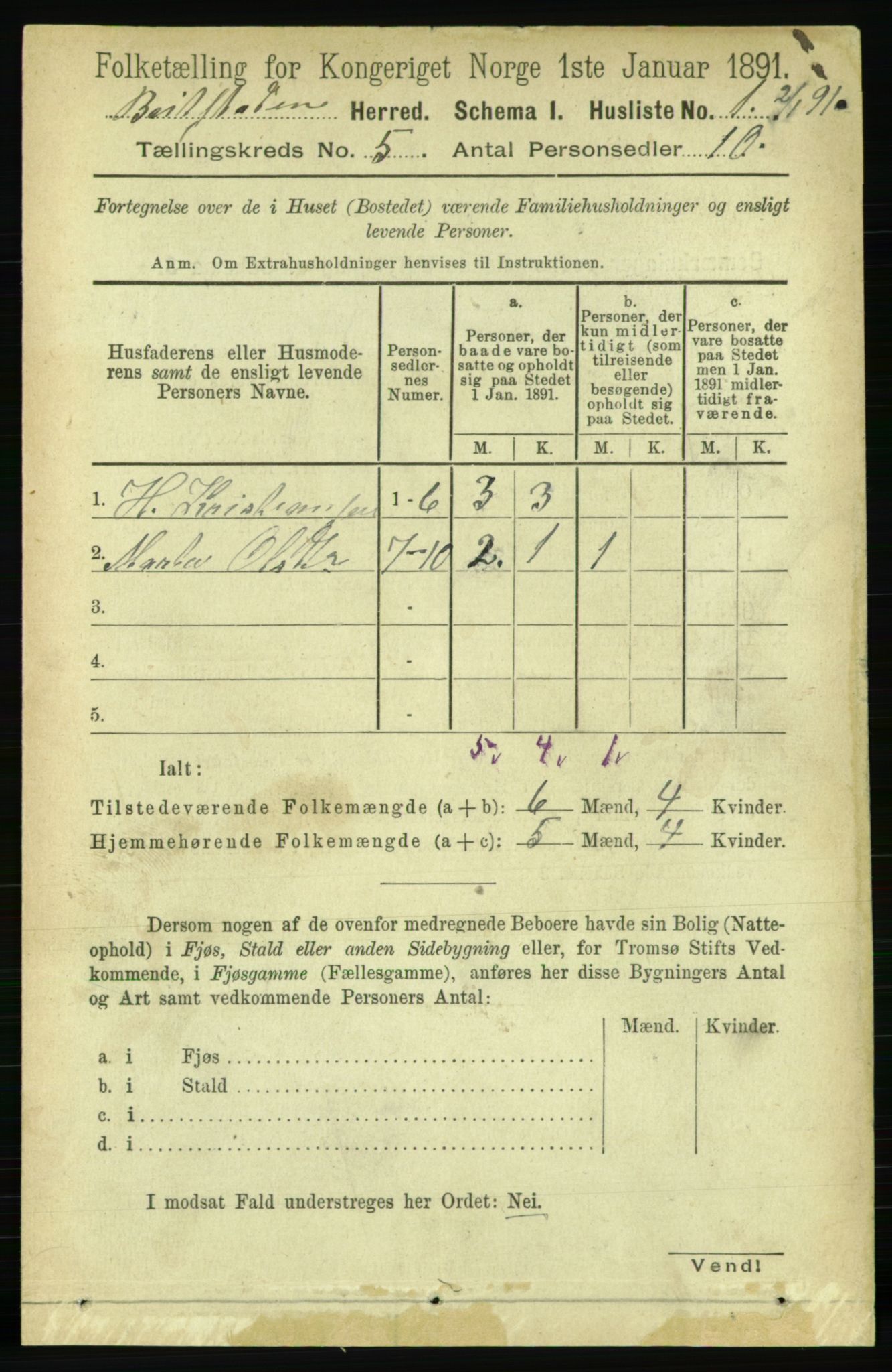 RA, 1891 census for 1727 Beitstad, 1891, p. 1204