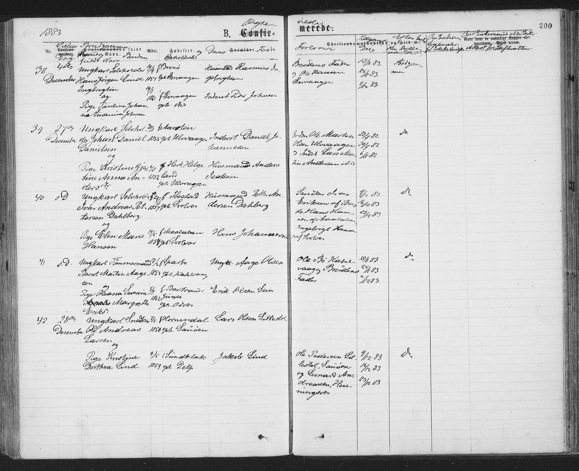 Ministerialprotokoller, klokkerbøker og fødselsregistre - Nordland, AV/SAT-A-1459/874/L1058: Parish register (official) no. 874A02, 1878-1883, p. 200