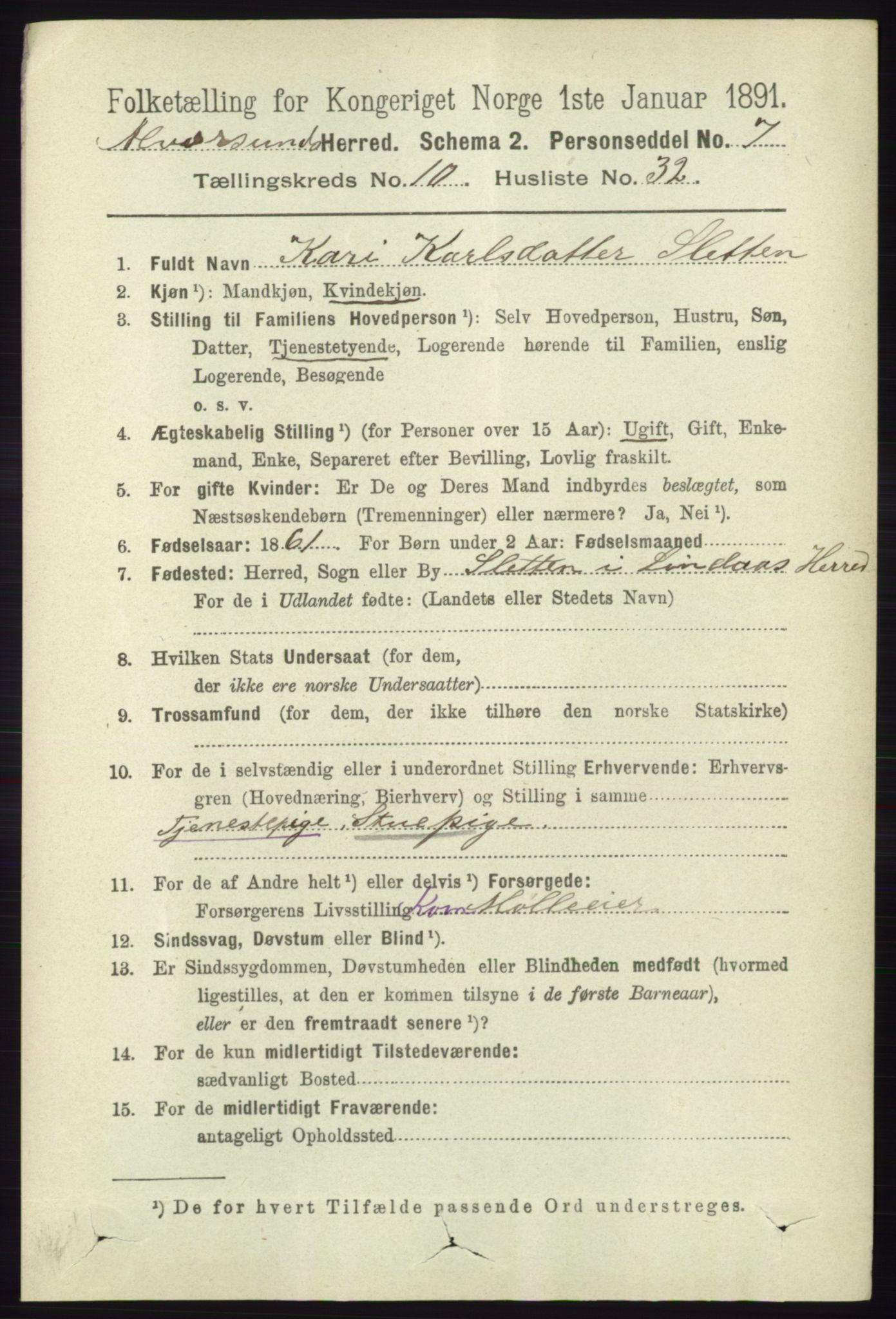 RA, 1891 census for 1257 Alversund, 1891, p. 3674