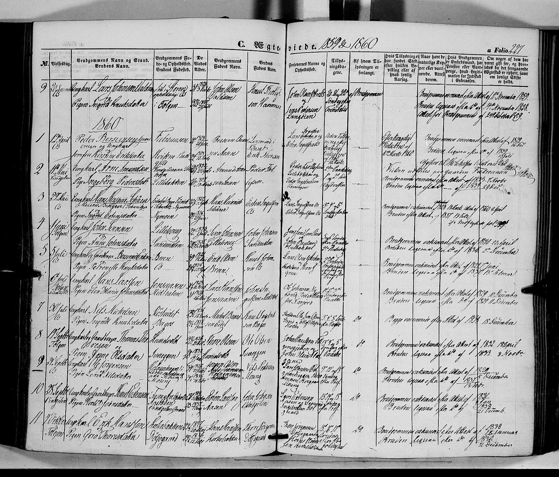 Tolga prestekontor, AV/SAH-PREST-062/K/L0006: Parish register (official) no. 6, 1852-1876, p. 227