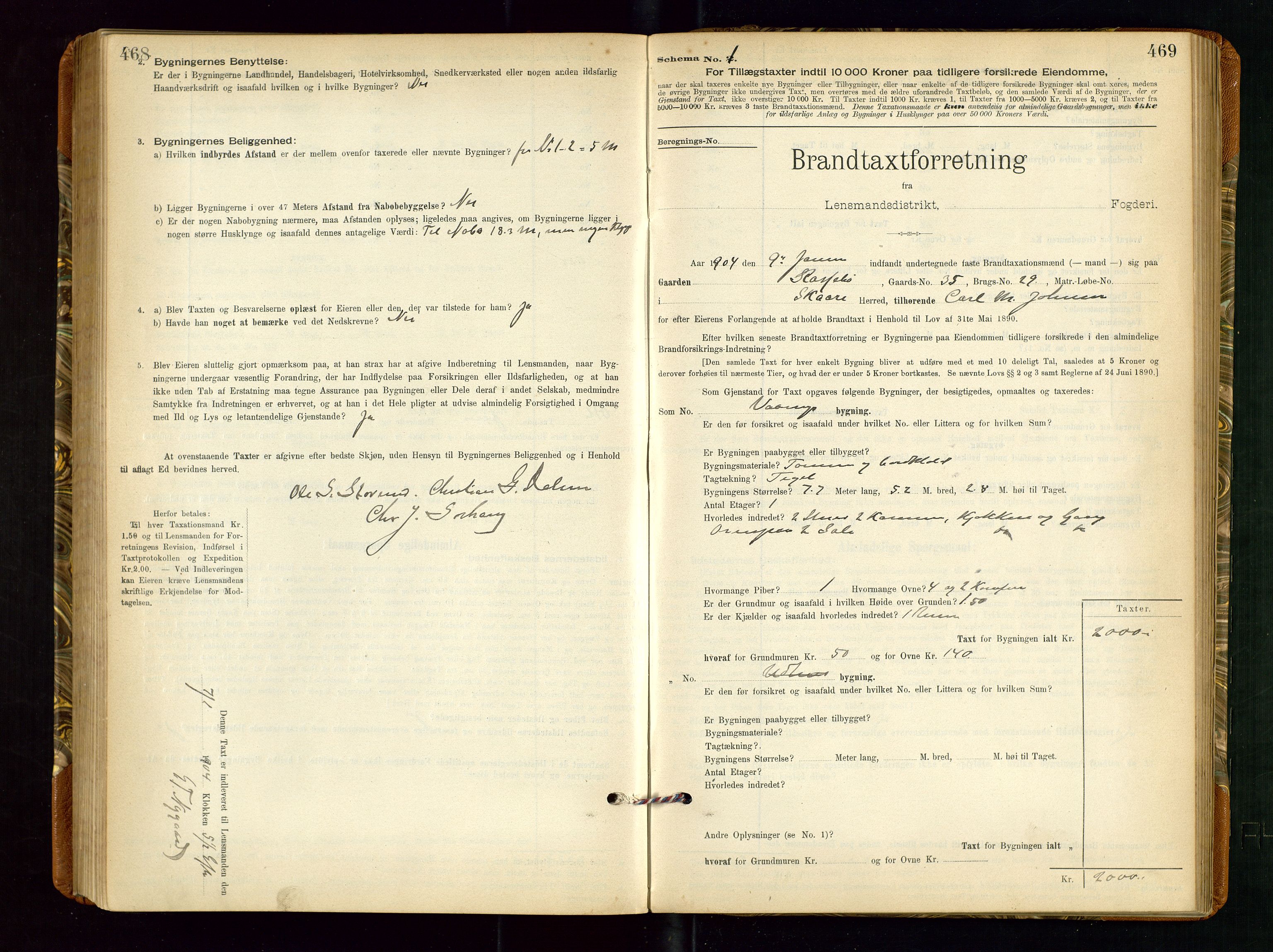 Torvestad lensmannskontor, SAST/A-100307/1/Gob/L0002: "Brandtakstprotokol for Lensmanden i Torvestad", 1900-1905, p. 468-469