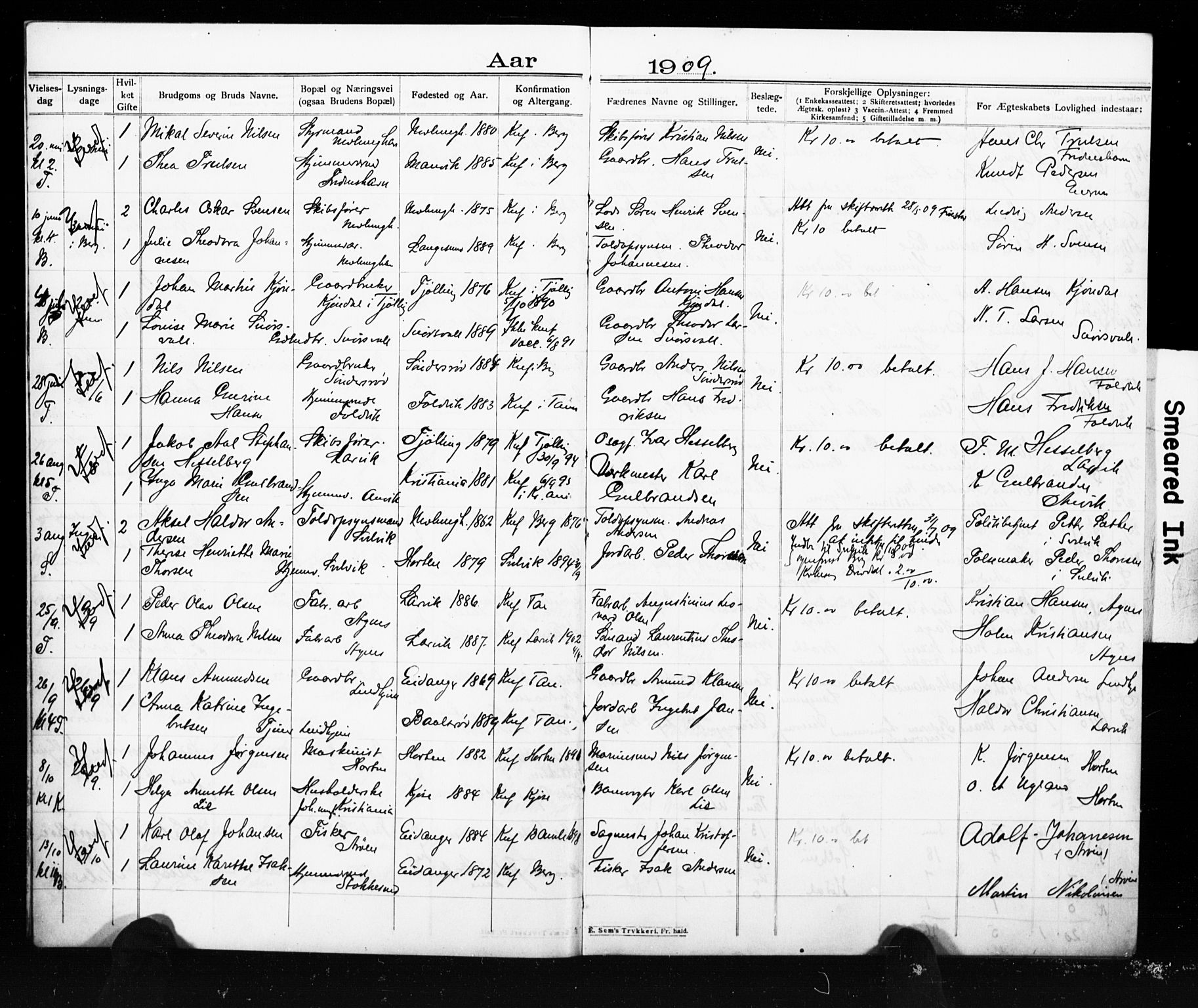 Brunlanes kirkebøker, SAKO/A-342/H/Ha/L0002: Banns register no. 2, 1908-1918