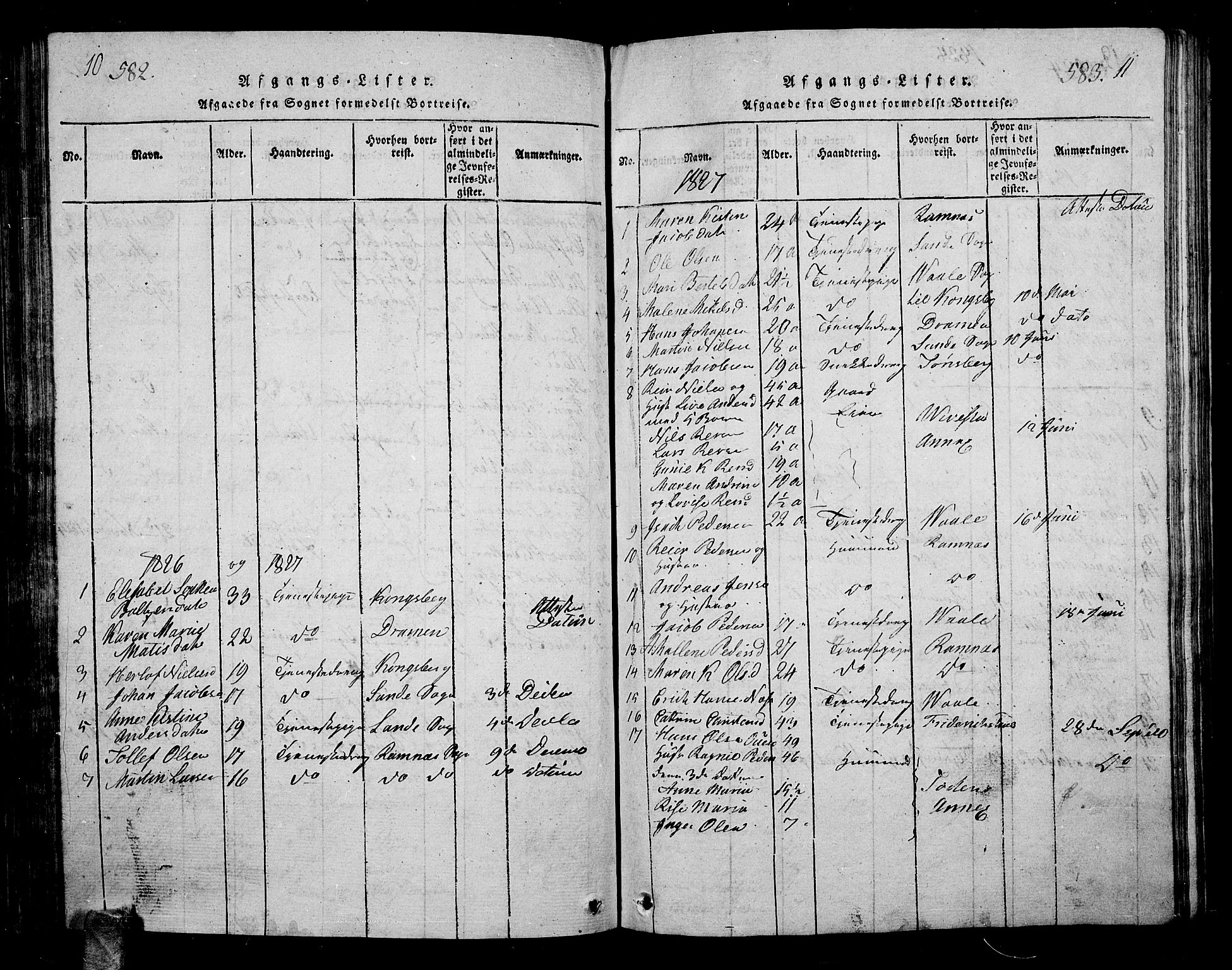 Hof kirkebøker, AV/SAKO-A-64/G/Ga/L0001: Parish register (copy) no. I 1, 1814-1844, p. 582-583