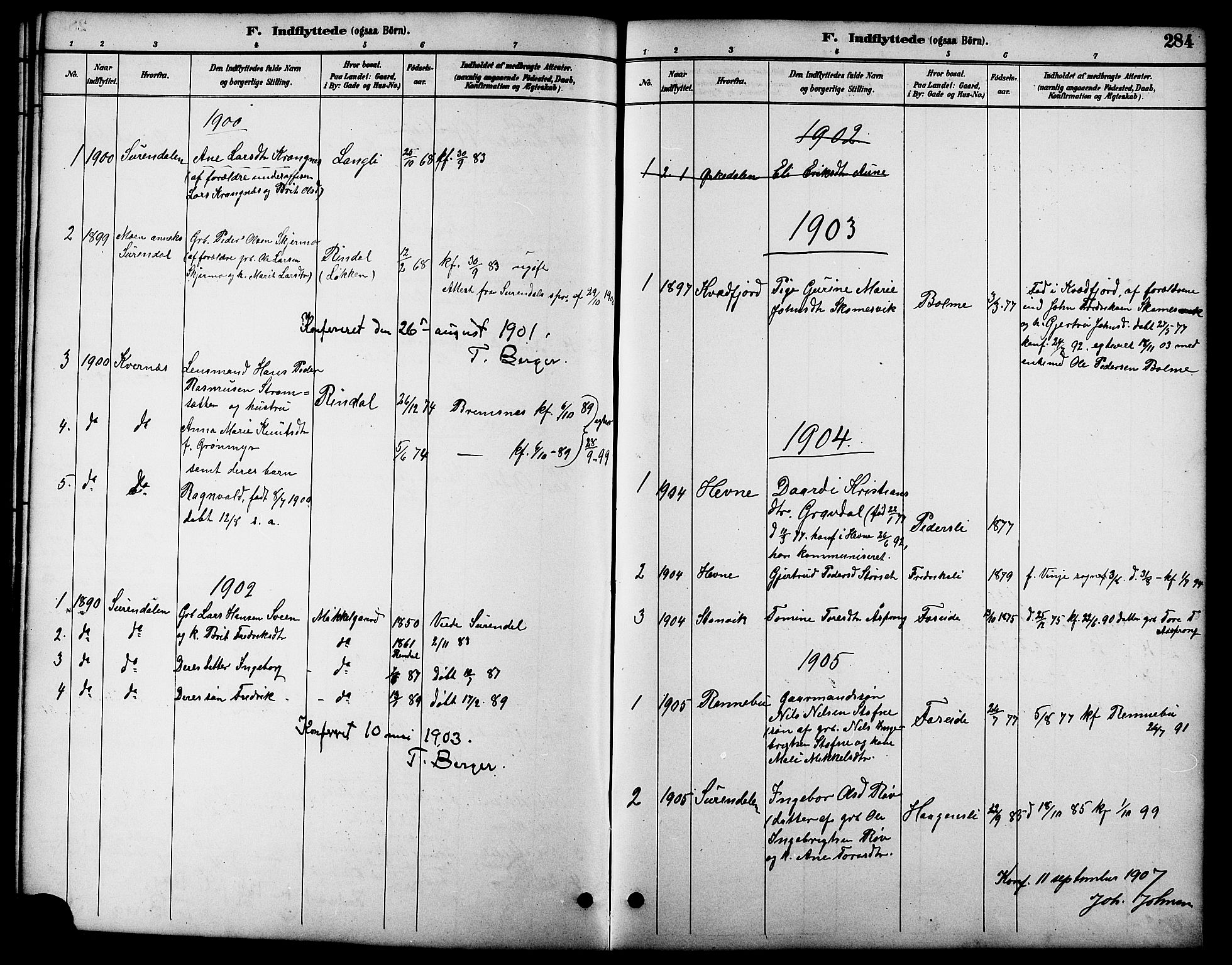 Ministerialprotokoller, klokkerbøker og fødselsregistre - Møre og Romsdal, SAT/A-1454/598/L1078: Parish register (copy) no. 598C03, 1892-1909, p. 284