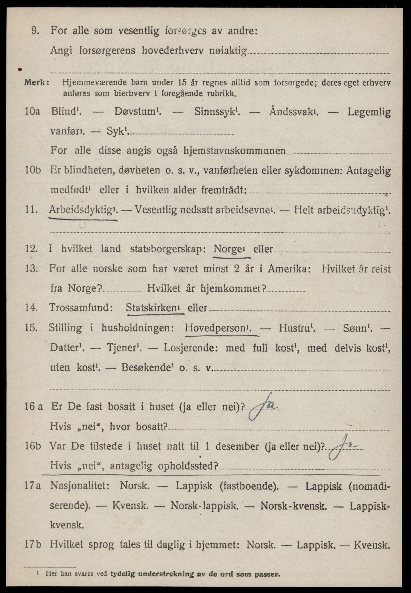 SAT, 1920 census for Orkland, 1920, p. 3801