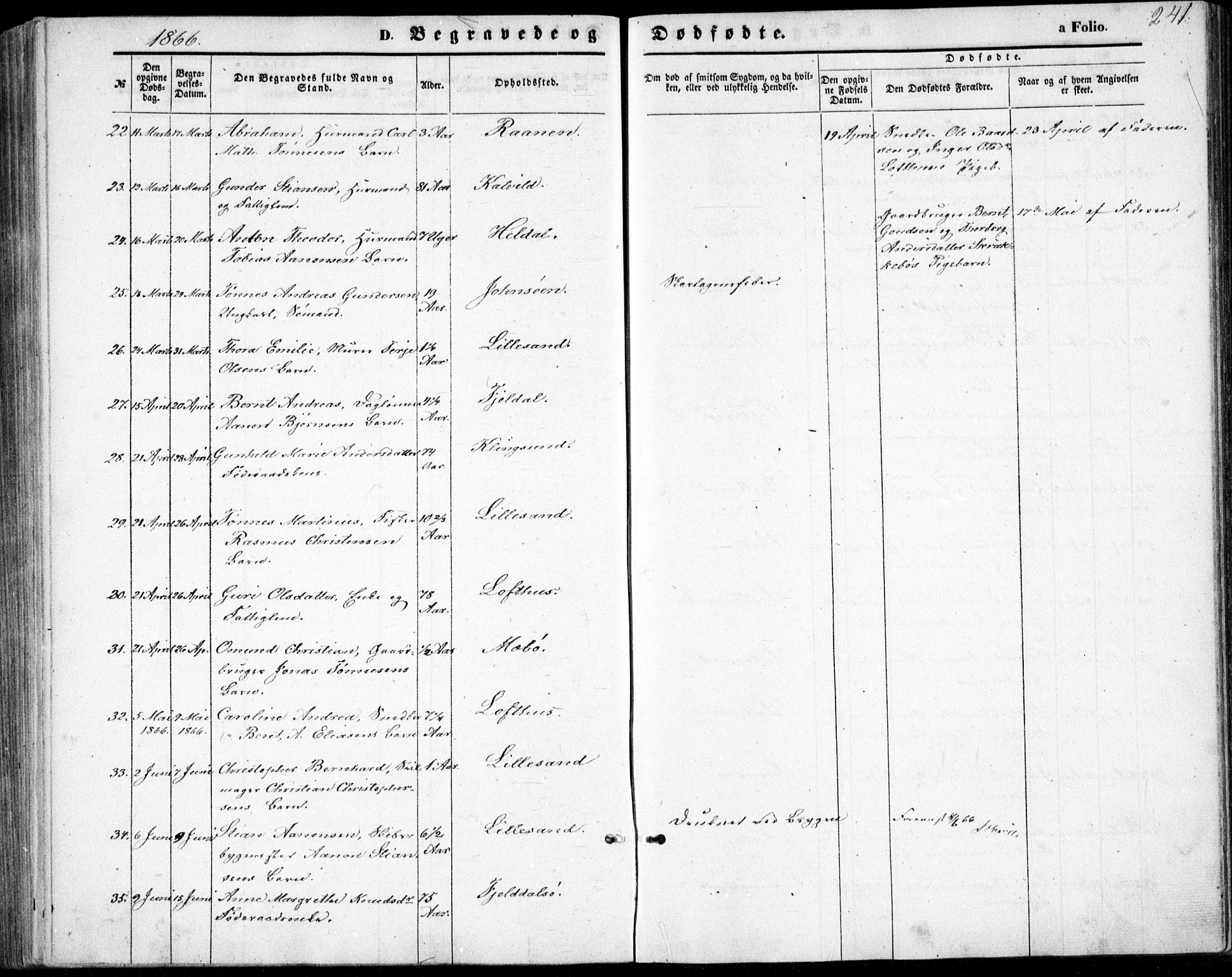 Vestre Moland sokneprestkontor, AV/SAK-1111-0046/F/Fb/Fbb/L0004: Parish register (copy) no. B 4, 1861-1872, p. 241