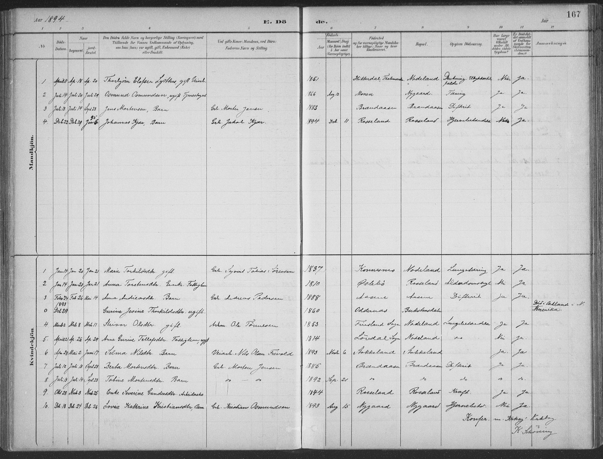 Søgne sokneprestkontor, SAK/1111-0037/F/Fa/Faa/L0003: Parish register (official) no. A 3, 1883-1910, p. 167