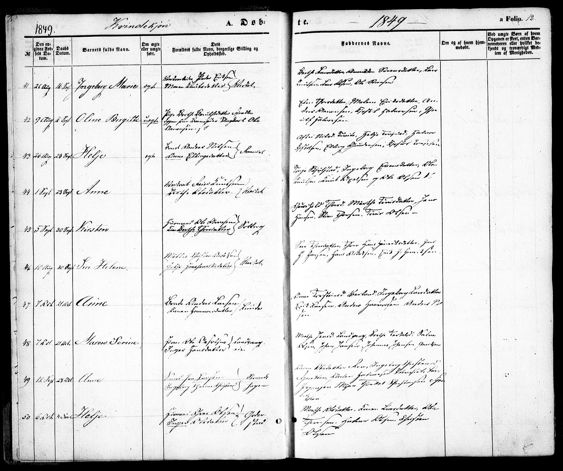 Holt sokneprestkontor, AV/SAK-1111-0021/F/Fa/L0008: Parish register (official) no. A 8, 1849-1860, p. 12