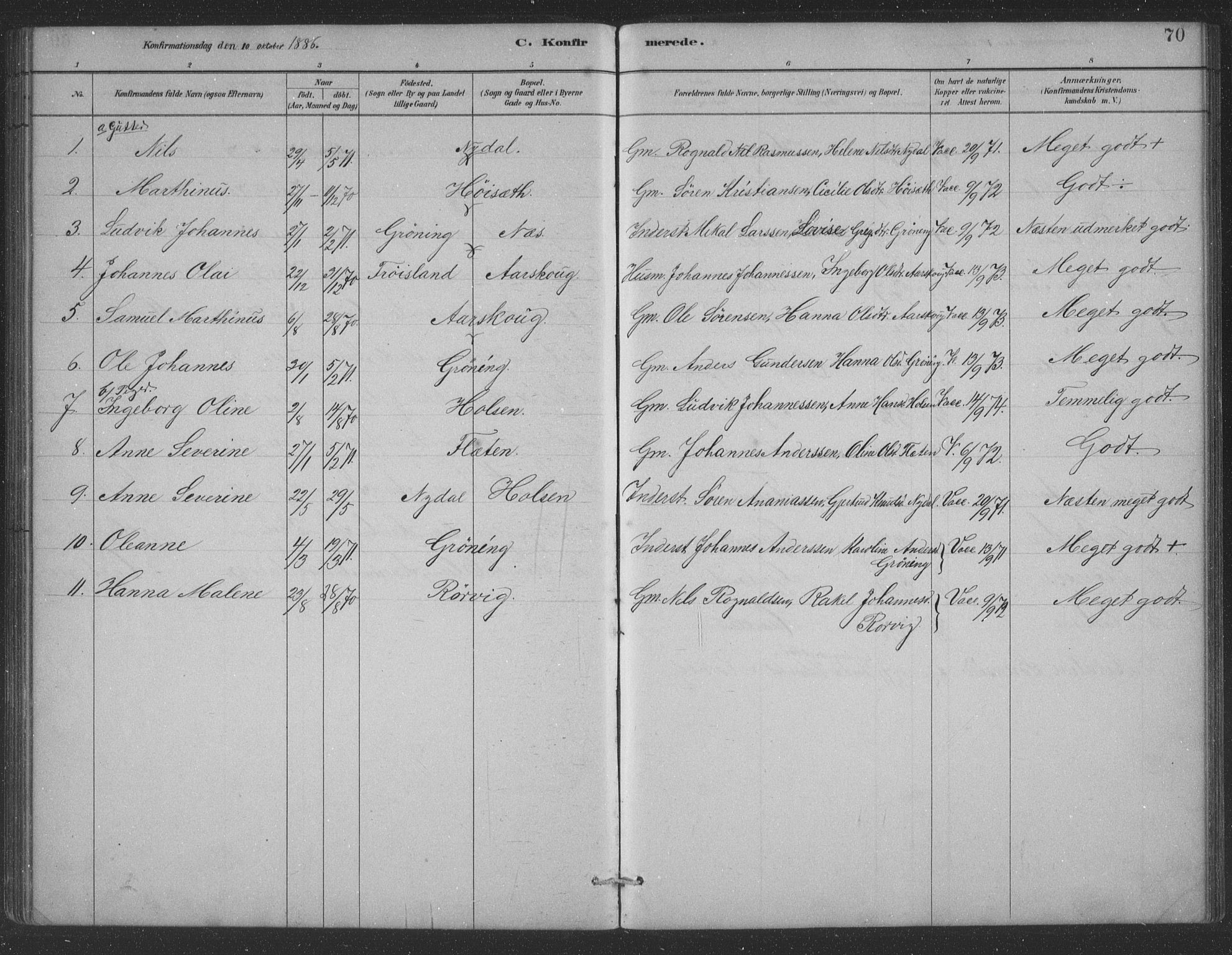 Førde sokneprestembete, AV/SAB-A-79901/H/Hab/Habc/L0002: Parish register (copy) no. C 2, 1881-1911, p. 70