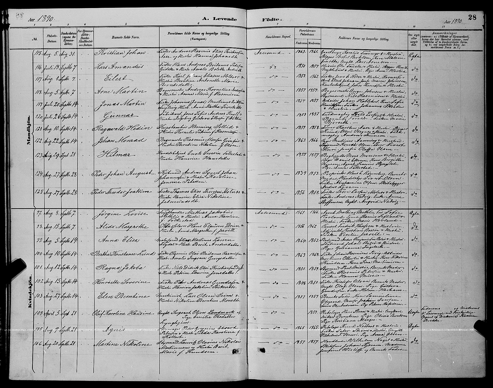 Ministerialprotokoller, klokkerbøker og fødselsregistre - Møre og Romsdal, AV/SAT-A-1454/529/L0467: Parish register (copy) no. 529C04, 1889-1897, p. 28