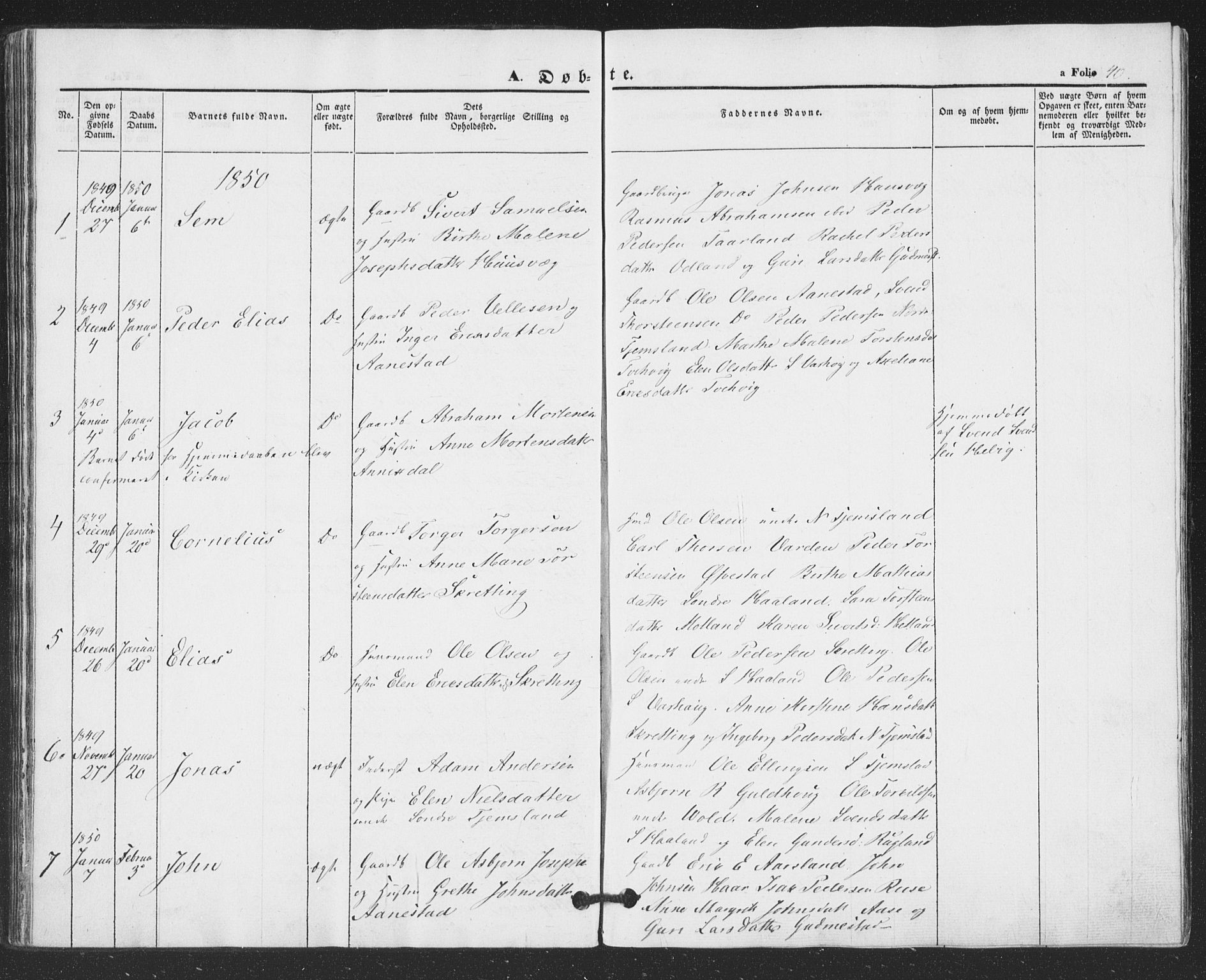 Hå sokneprestkontor, AV/SAST-A-101801/001/30BA/L0007: Parish register (official) no. A 6, 1842-1855, p. 40