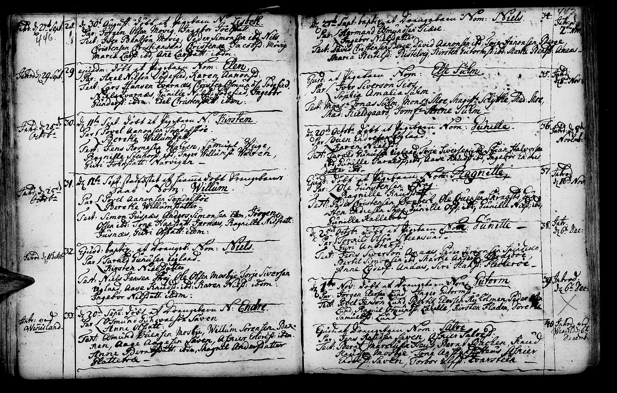 Oddernes sokneprestkontor, SAK/1111-0033/F/Fa/Faa/L0002: Parish register (official) no. A 2, 1719-1764, p. 446-447