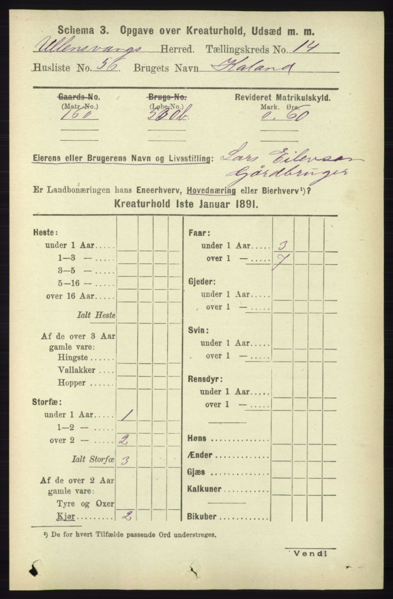 RA, 1891 census for 1230 Ullensvang, 1891, p. 8408