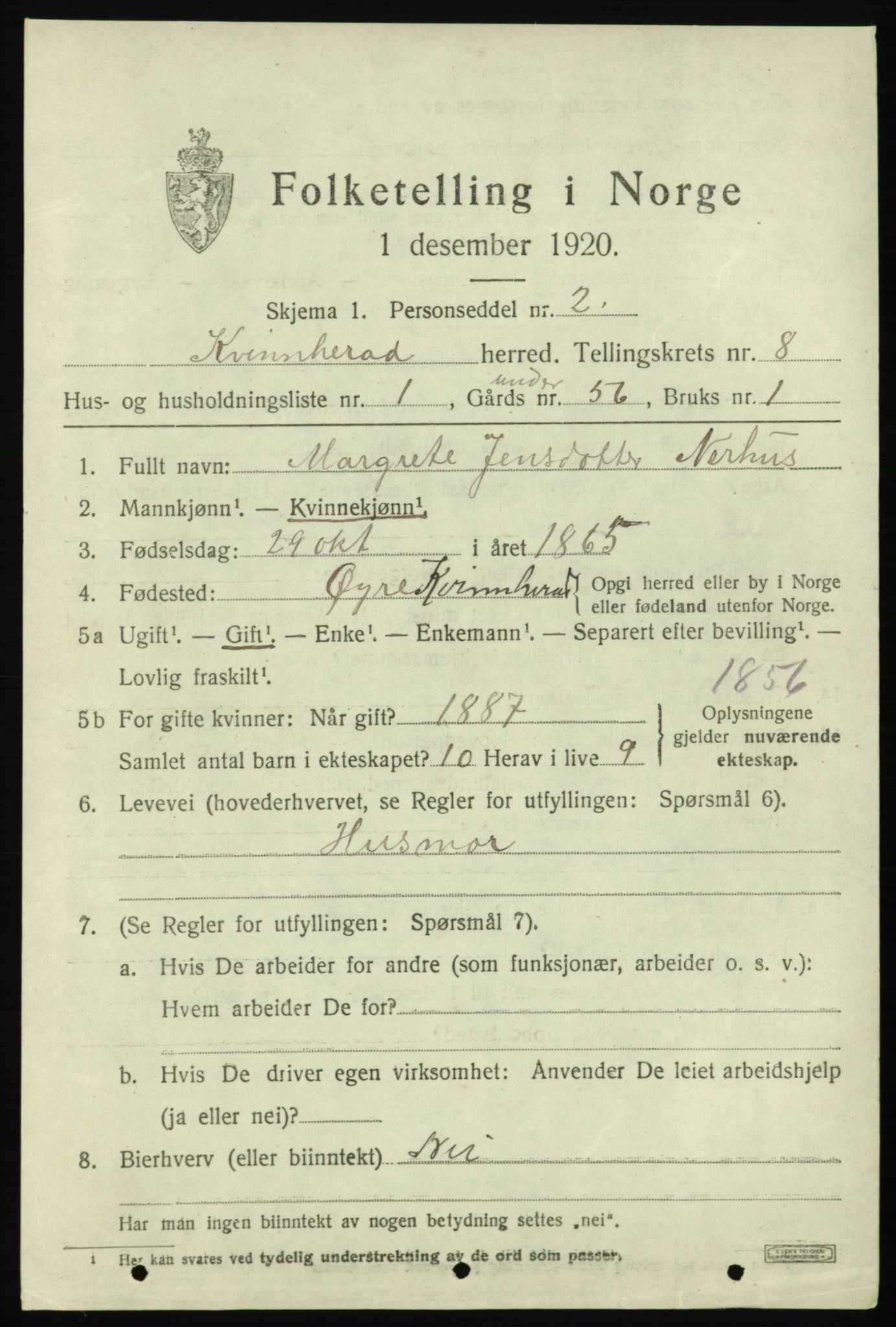 SAB, 1920 census for Kvinnherad, 1920, p. 6576