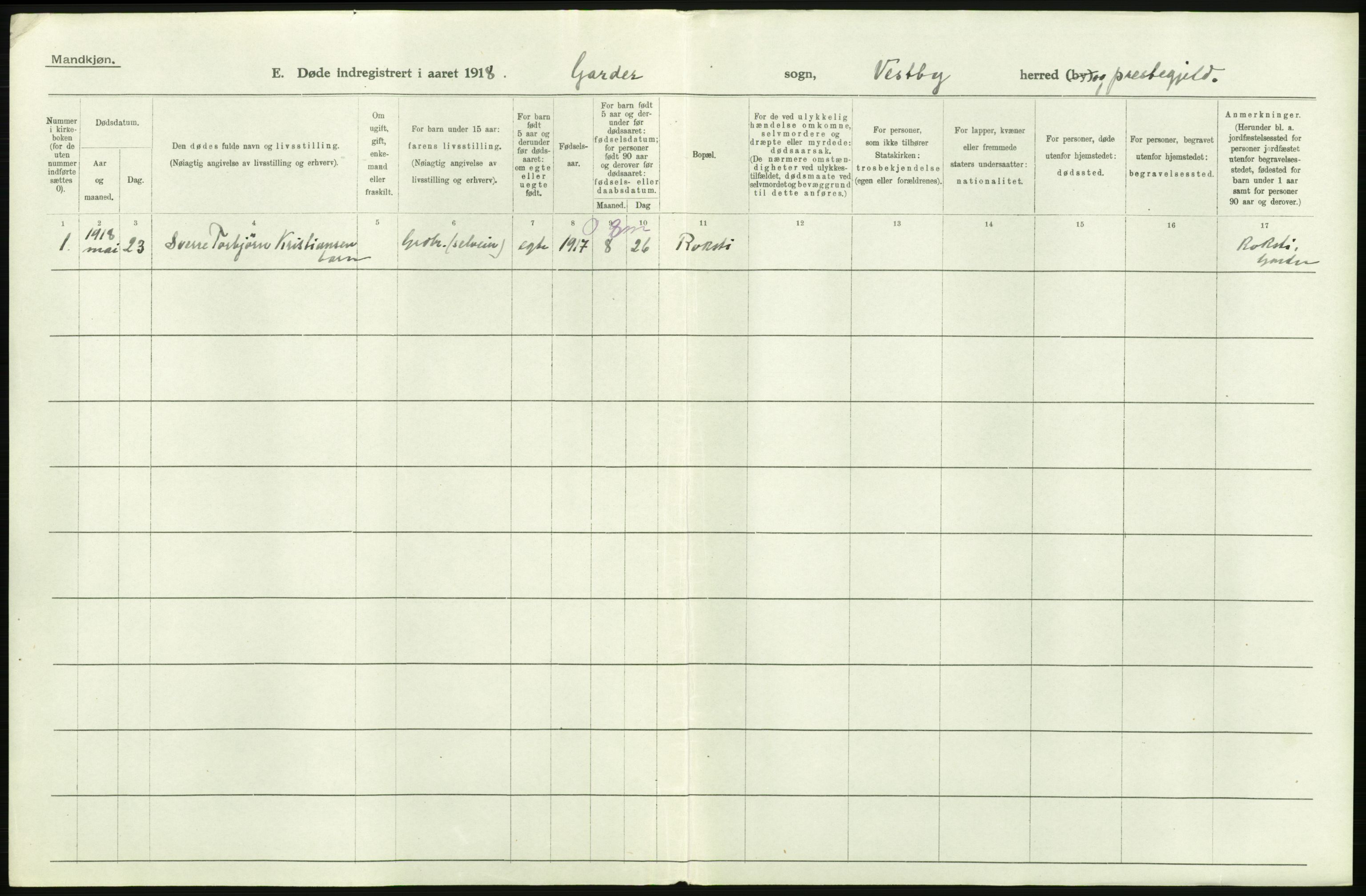 Statistisk sentralbyrå, Sosiodemografiske emner, Befolkning, RA/S-2228/D/Df/Dfb/Dfbh/L0006: Akershus fylke: Døde. Bygder og byer., 1918, p. 24