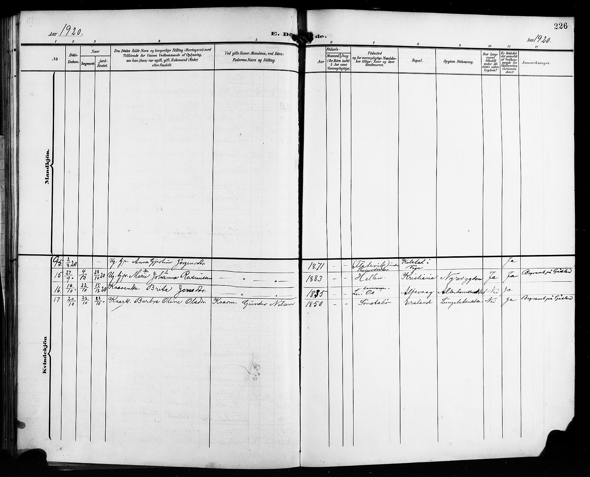 Finnås sokneprestembete, SAB/A-99925/H/Ha/Hab/Habb/L0005: Parish register (copy) no. B 5, 1907-1920, p. 226
