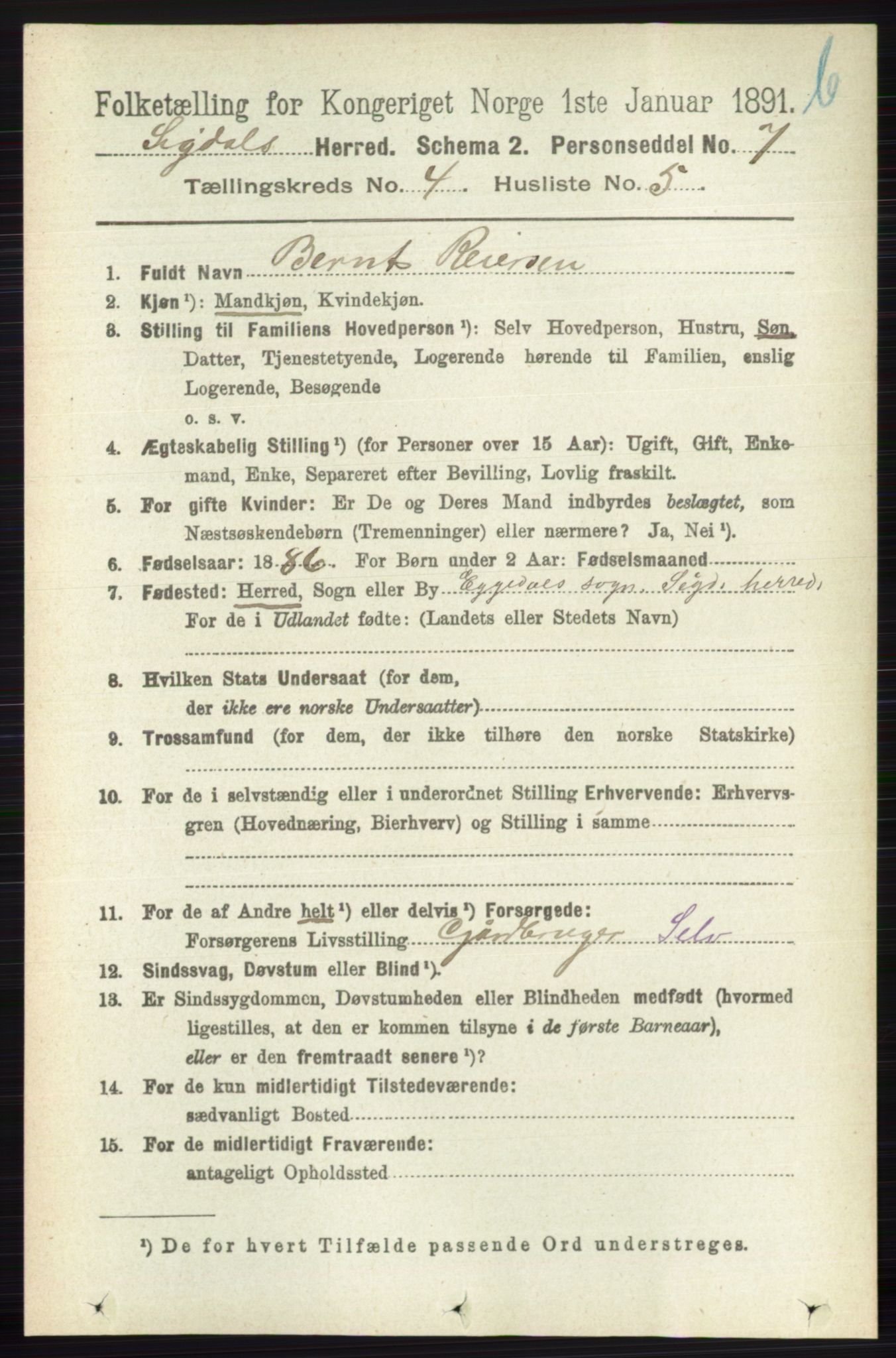 RA, 1891 census for 0621 Sigdal, 1891, p. 4694