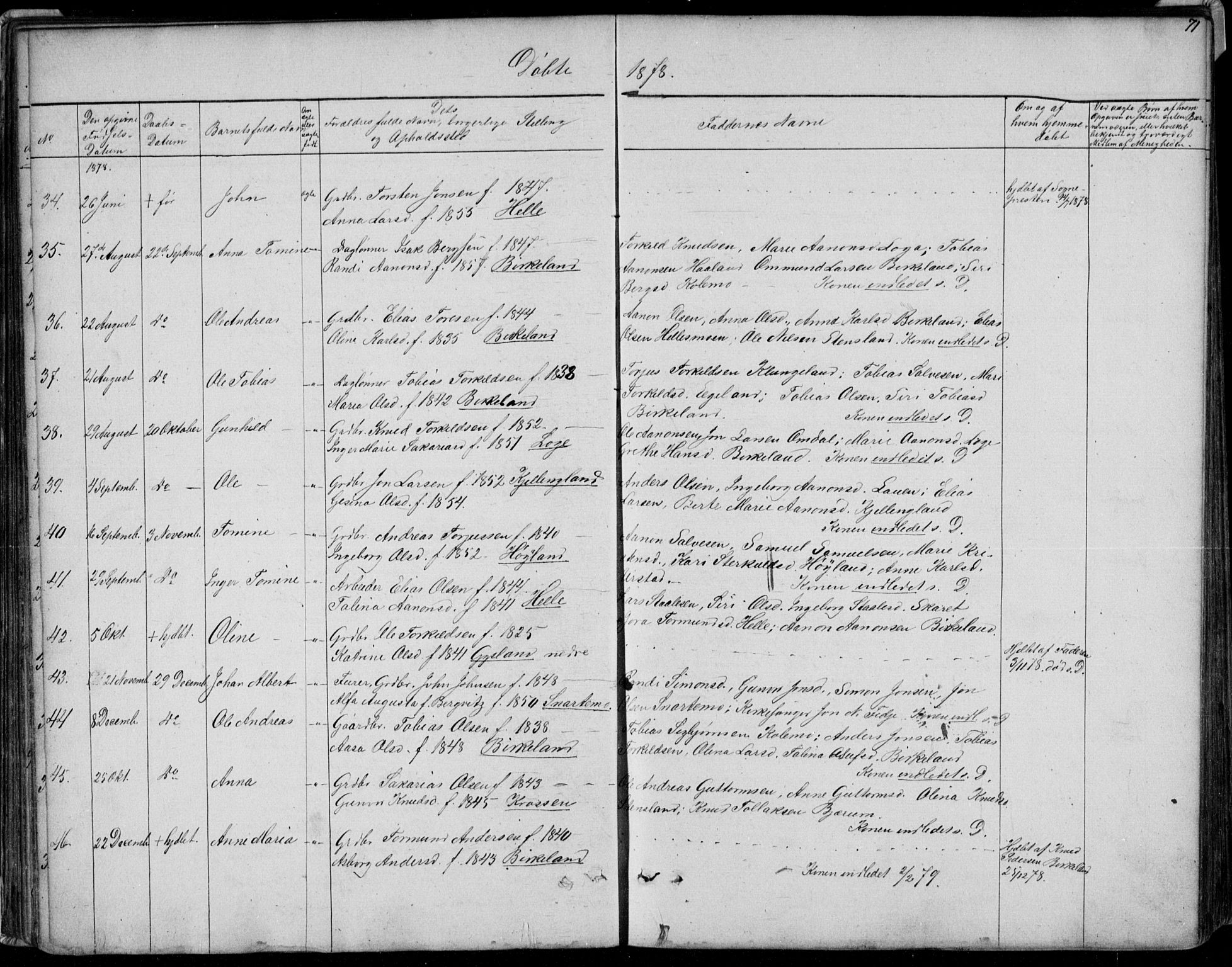 Hægebostad sokneprestkontor, AV/SAK-1111-0024/F/Fb/Fba/L0002: Parish register (copy) no. B 2, 1851-1882, p. 71