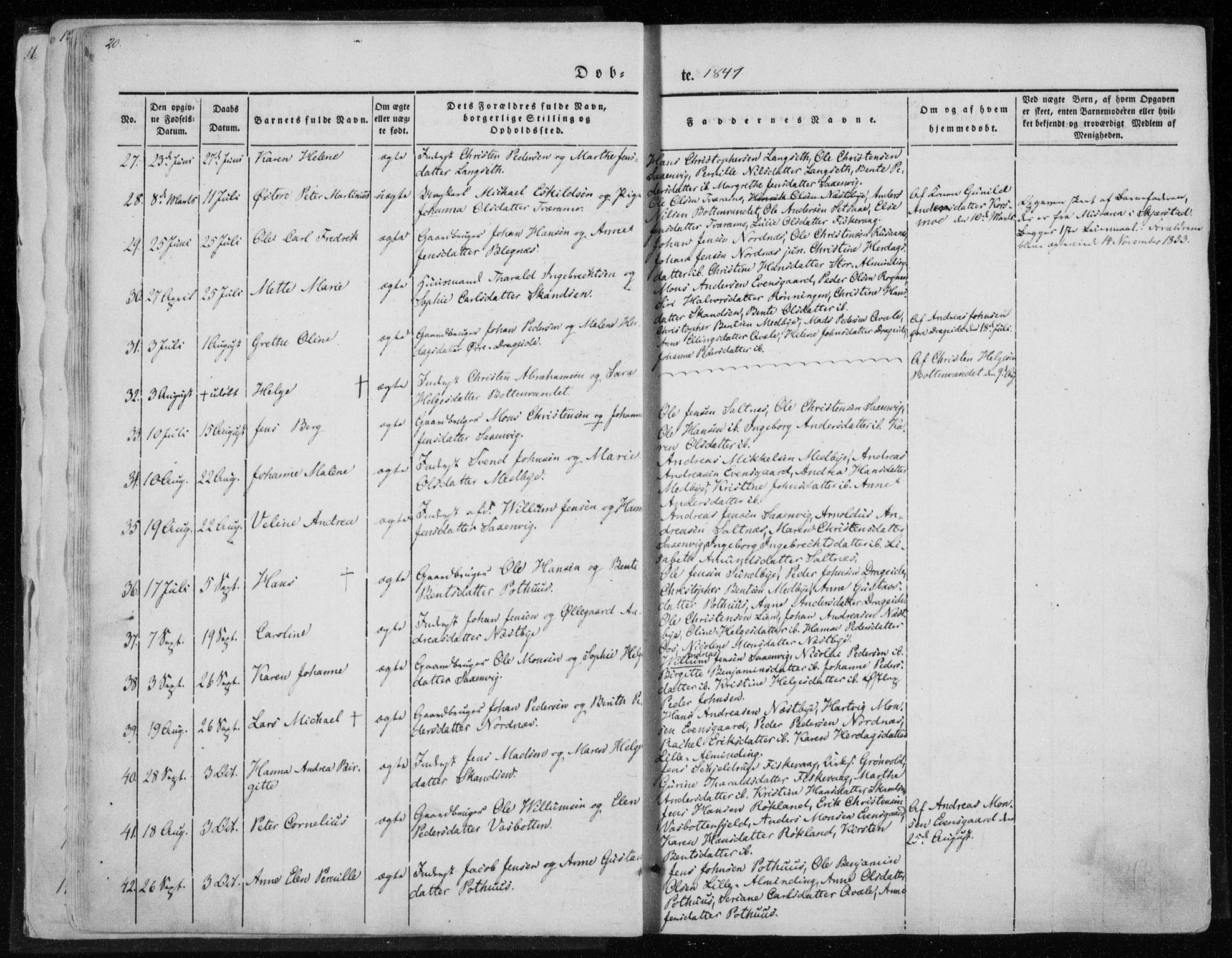 Ministerialprotokoller, klokkerbøker og fødselsregistre - Nordland, SAT/A-1459/847/L0666: Parish register (official) no. 847A06, 1842-1871, p. 20