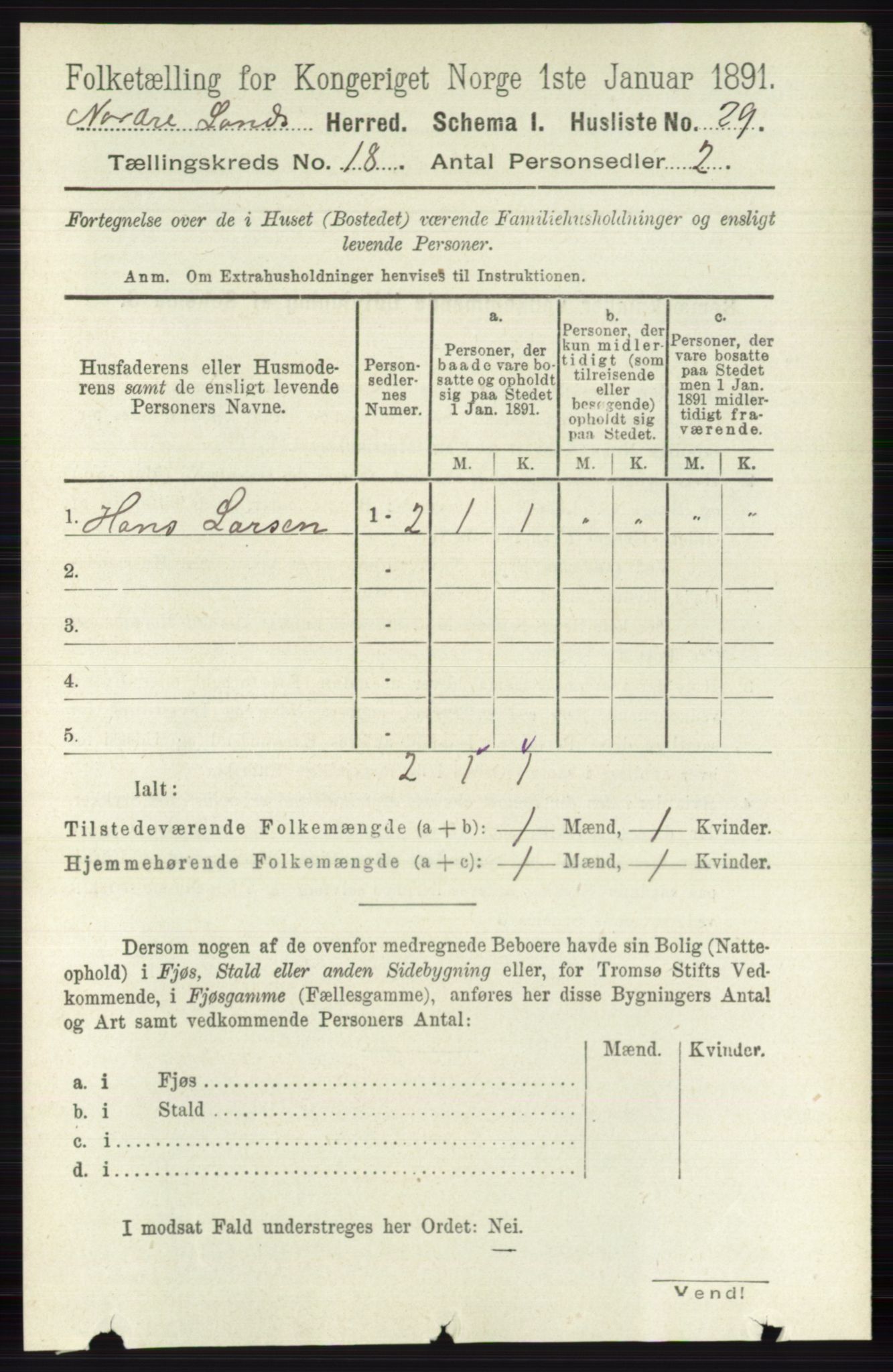 RA, 1891 census for 0538 Nordre Land, 1891, p. 4382