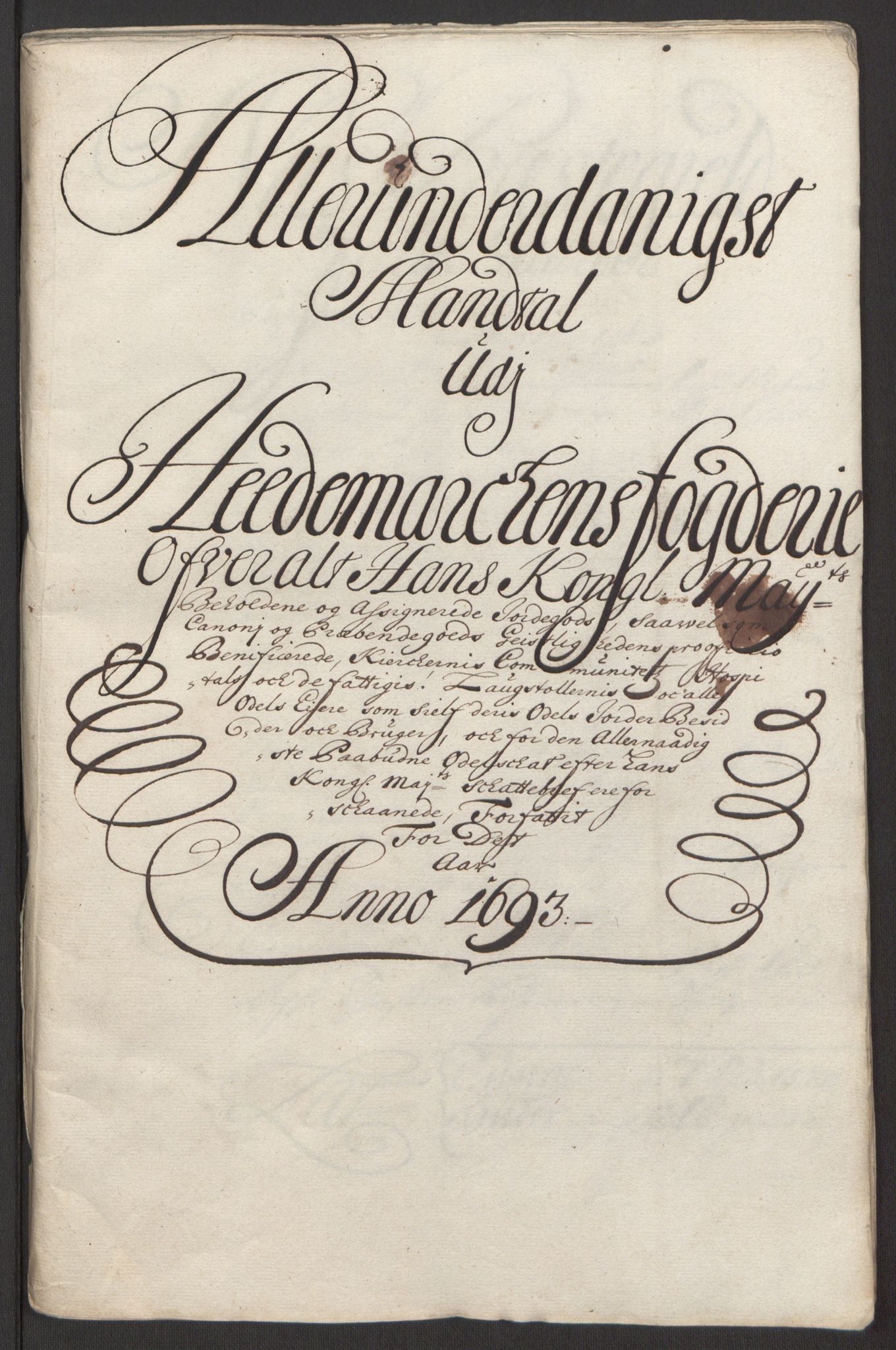 Rentekammeret inntil 1814, Reviderte regnskaper, Fogderegnskap, RA/EA-4092/R16/L1034: Fogderegnskap Hedmark, 1693, p. 165