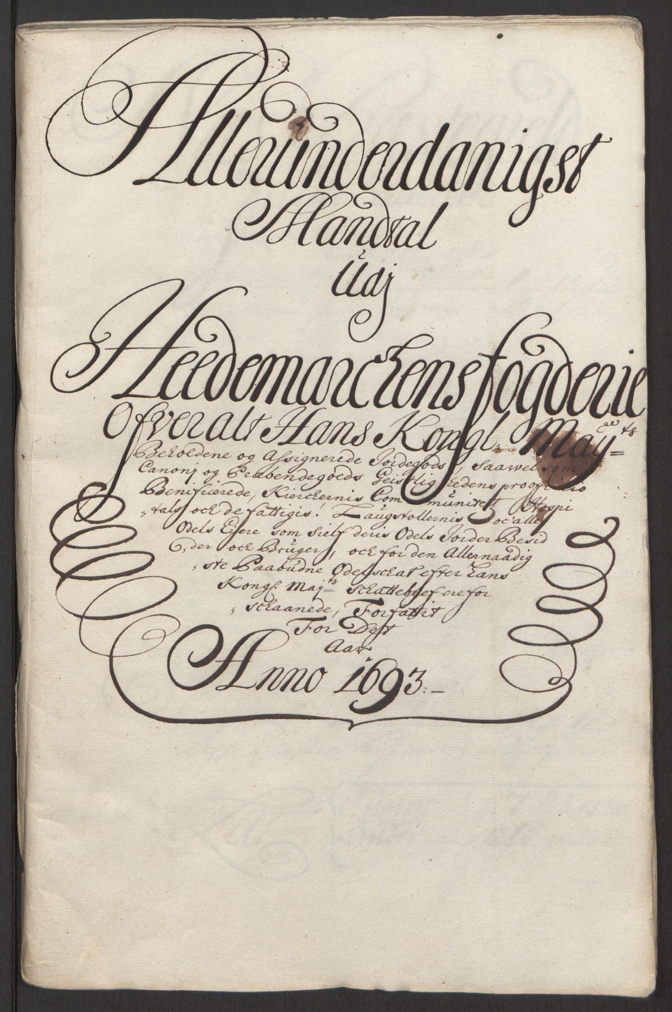 Rentekammeret inntil 1814, Reviderte regnskaper, Fogderegnskap, AV/RA-EA-4092/R16/L1034: Fogderegnskap Hedmark, 1693, p. 165