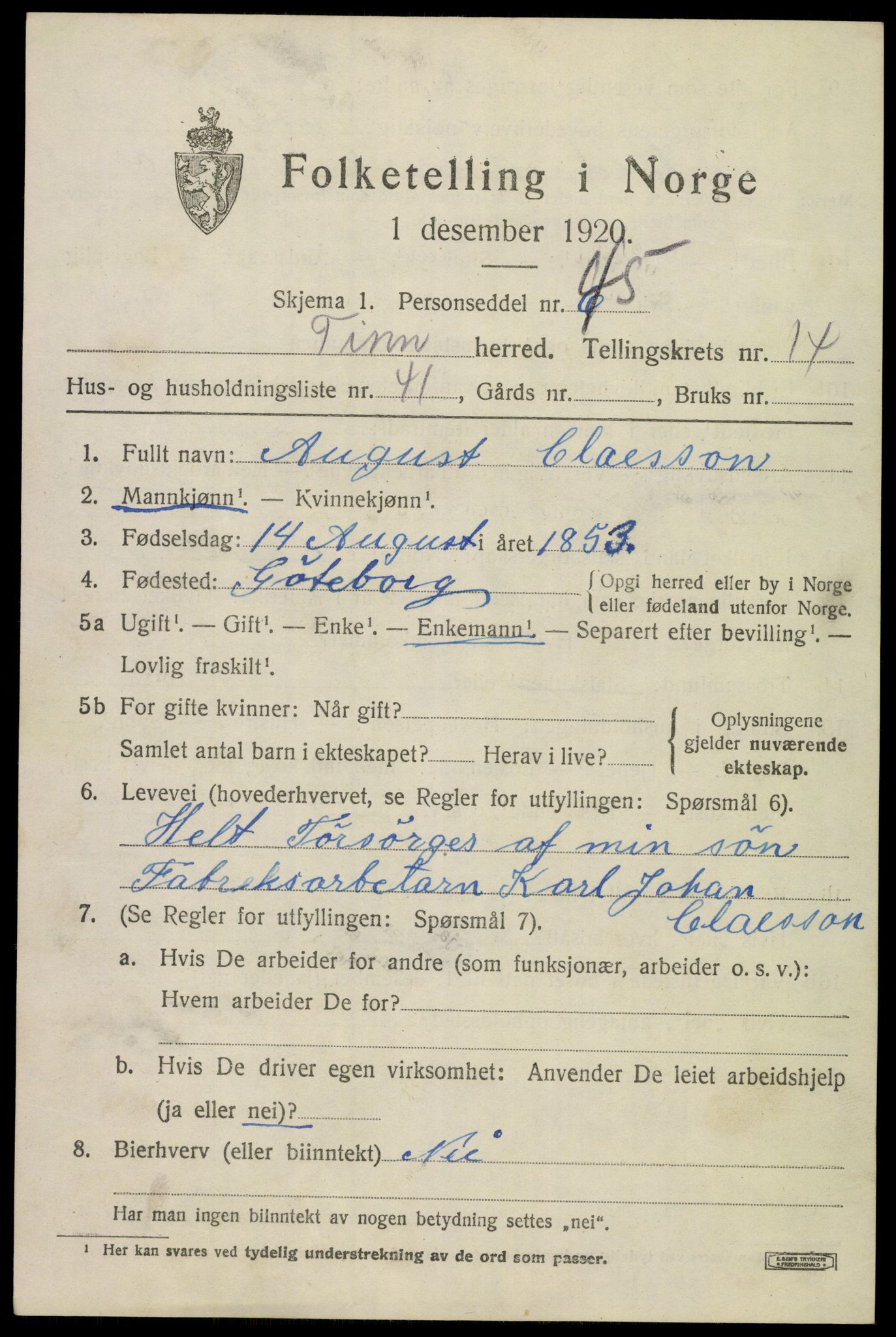 SAKO, 1920 census for Tinn, 1920, p. 9892