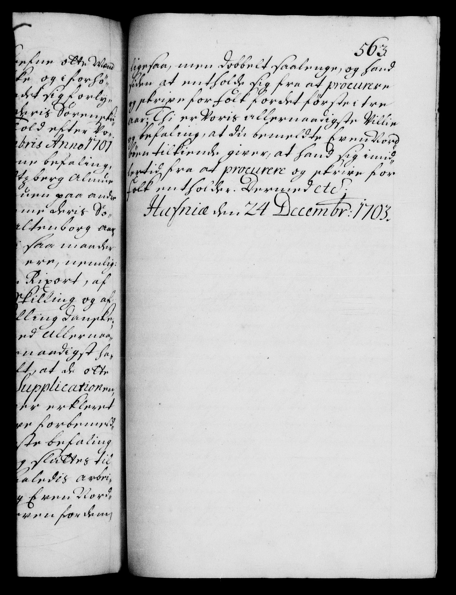 Danske Kanselli 1572-1799, RA/EA-3023/F/Fc/Fca/Fcab/L0016: Norske tegnelser, 1699-1703, p. 563a