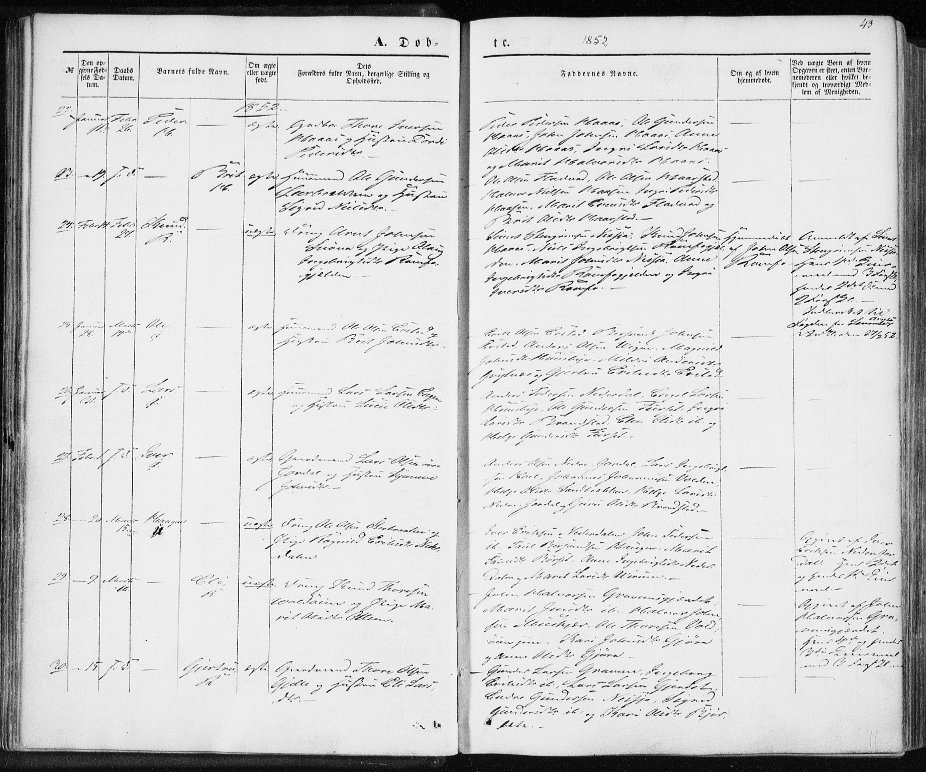 Ministerialprotokoller, klokkerbøker og fødselsregistre - Møre og Romsdal, SAT/A-1454/590/L1013: Parish register (official) no. 590A05, 1847-1877, p. 43