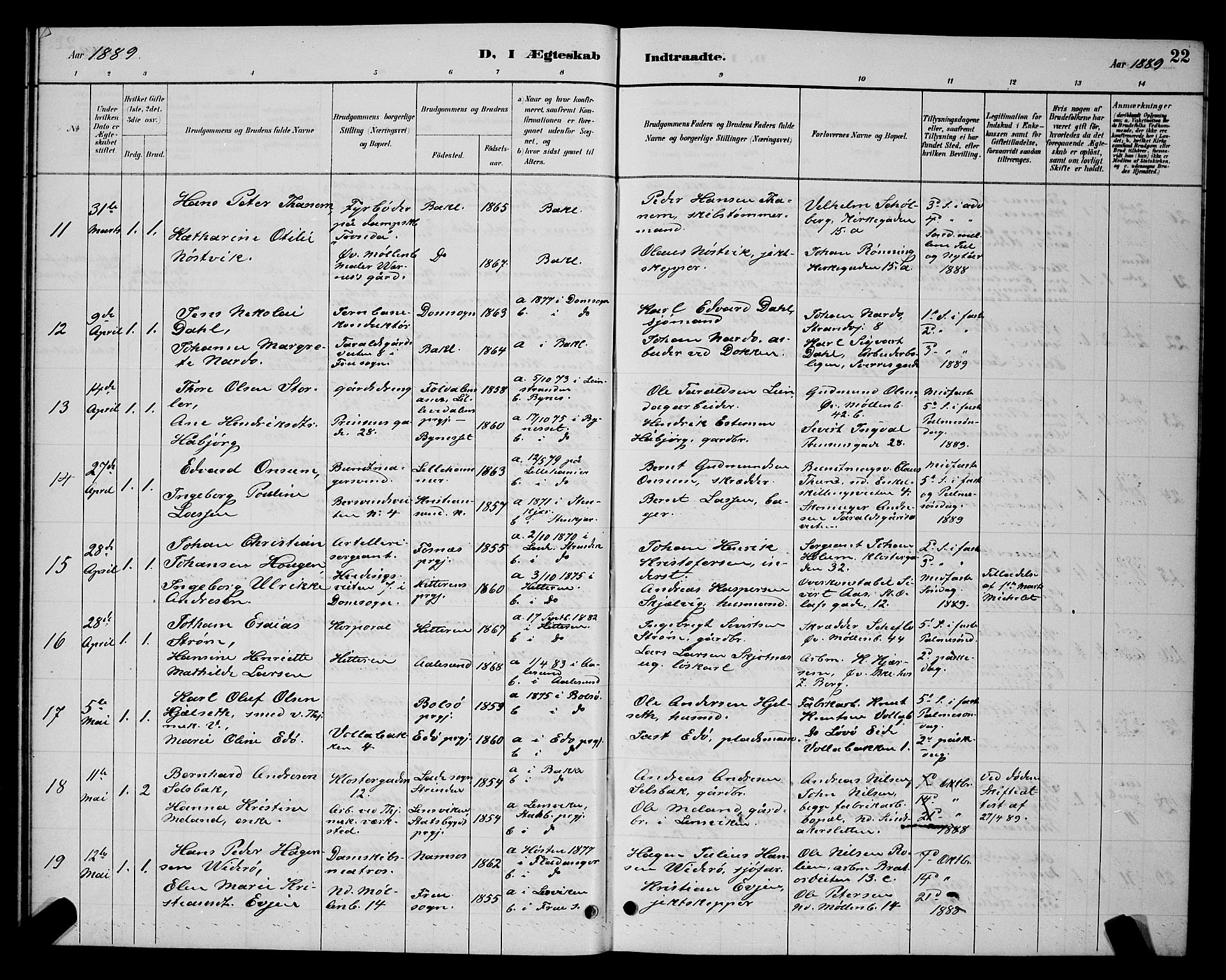 Ministerialprotokoller, klokkerbøker og fødselsregistre - Sør-Trøndelag, AV/SAT-A-1456/604/L0223: Parish register (copy) no. 604C06, 1886-1897, p. 22