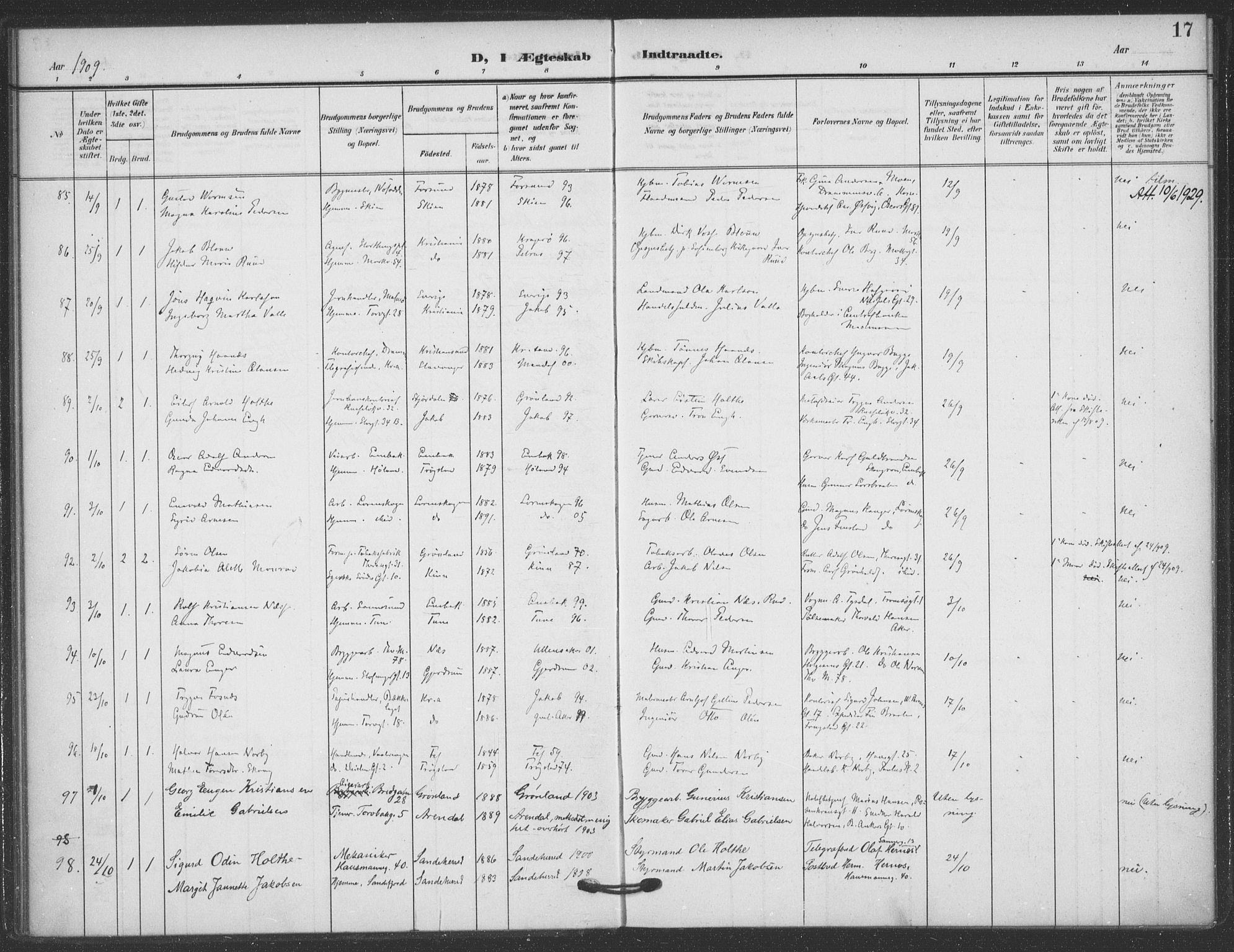 Jakob prestekontor Kirkebøker, AV/SAO-A-10850/F/Fa/L0010: Parish register (official) no. 10, 1908-1922, p. 17