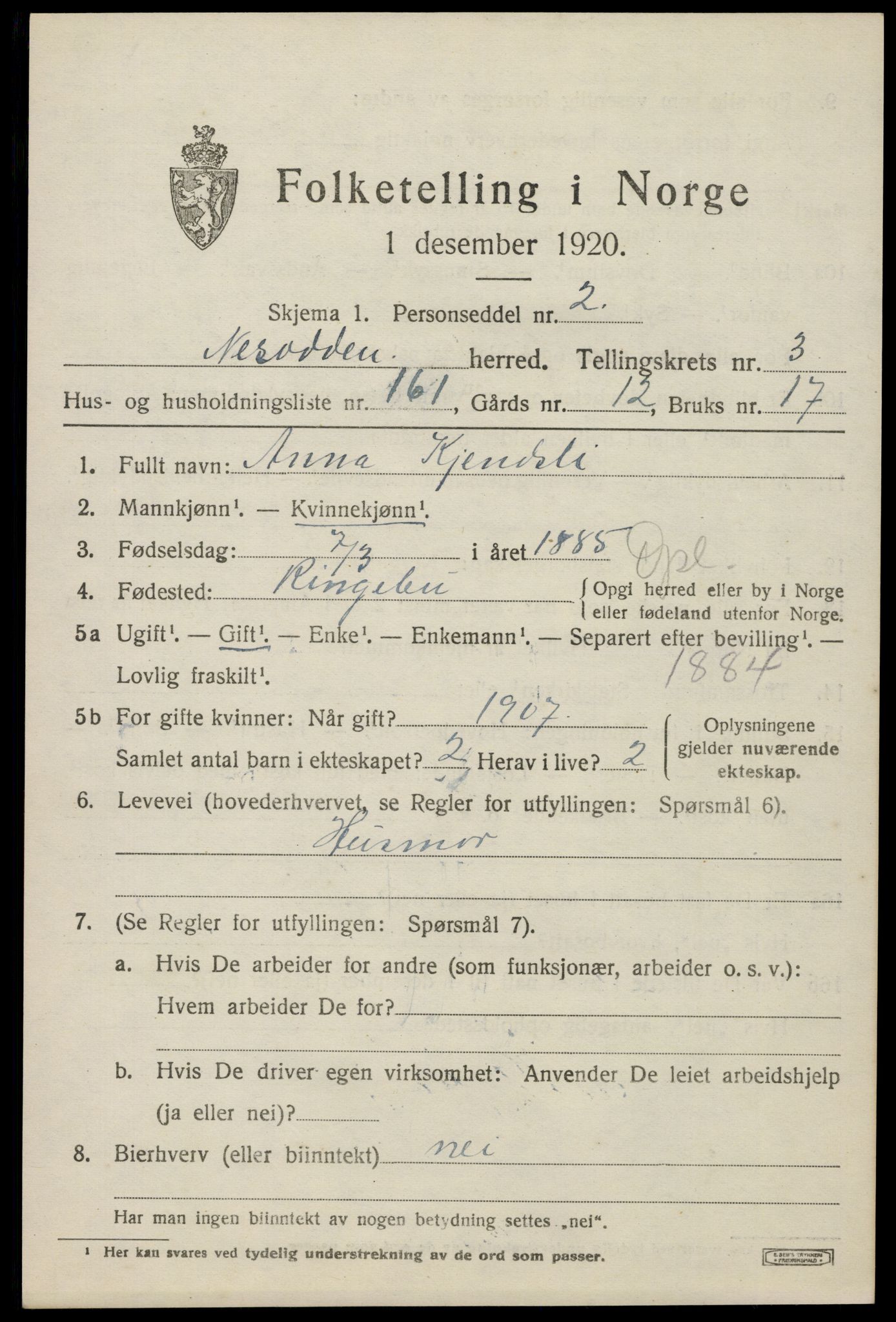 SAO, 1920 census for Nesodden, 1920, p. 4097