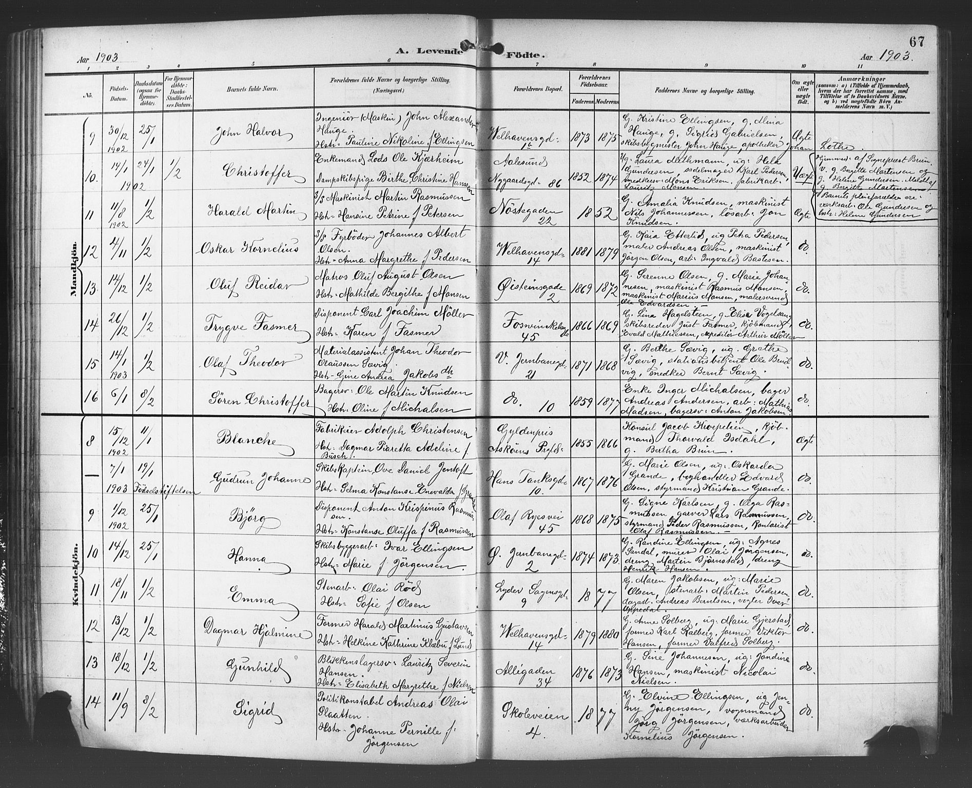 Johanneskirken sokneprestembete, AV/SAB-A-76001/H/Hab: Parish register (copy) no. A 2, 1900-1912, p. 67