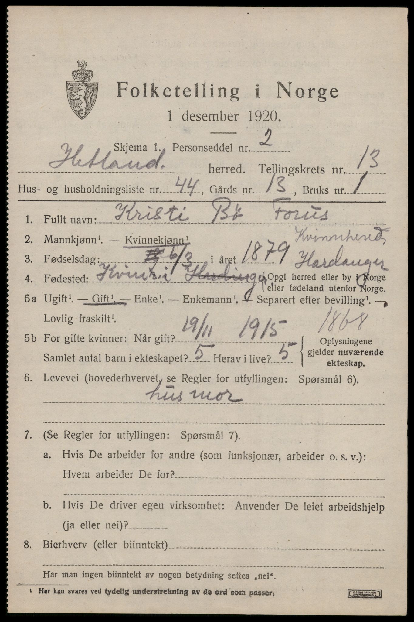 SAST, 1920 census for Hetland, 1920, p. 22021